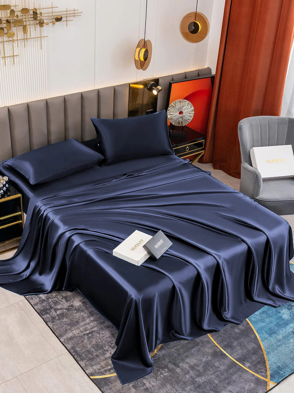19Momme 4Pcs Silk Set Fitted&Flat Sheets+2x Pillowcases - Image 29