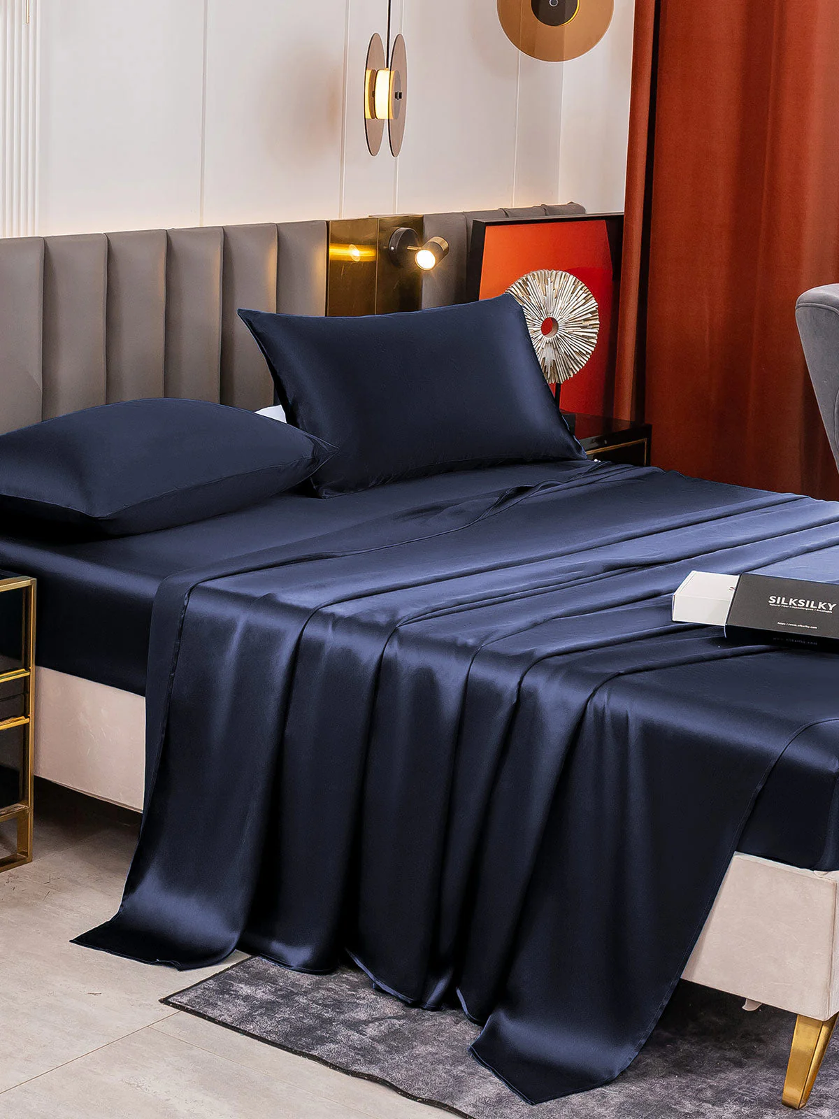 19Momme 4Pcs Silk Set Fitted&Flat Sheets+2x Pillowcases - Image 31