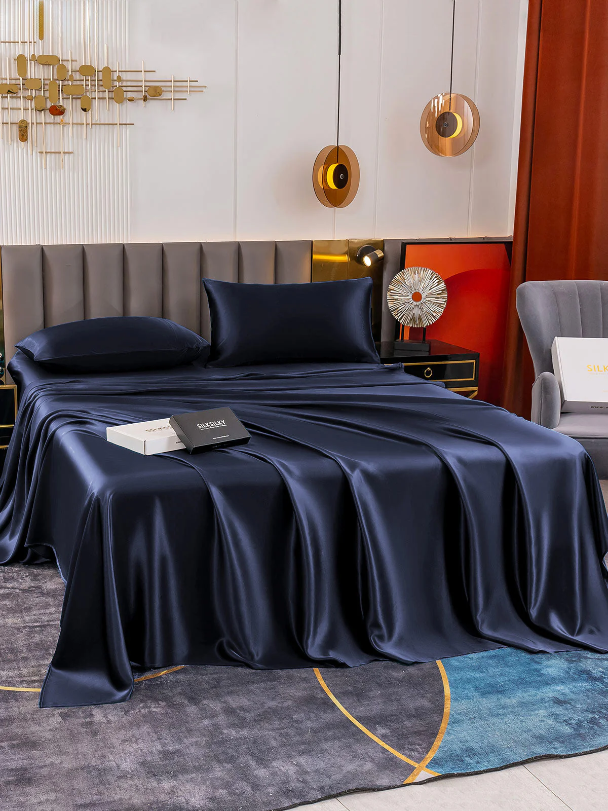 19Momme 4Pcs Silk Set Fitted&Flat Sheets+2x Pillowcases - Image 33