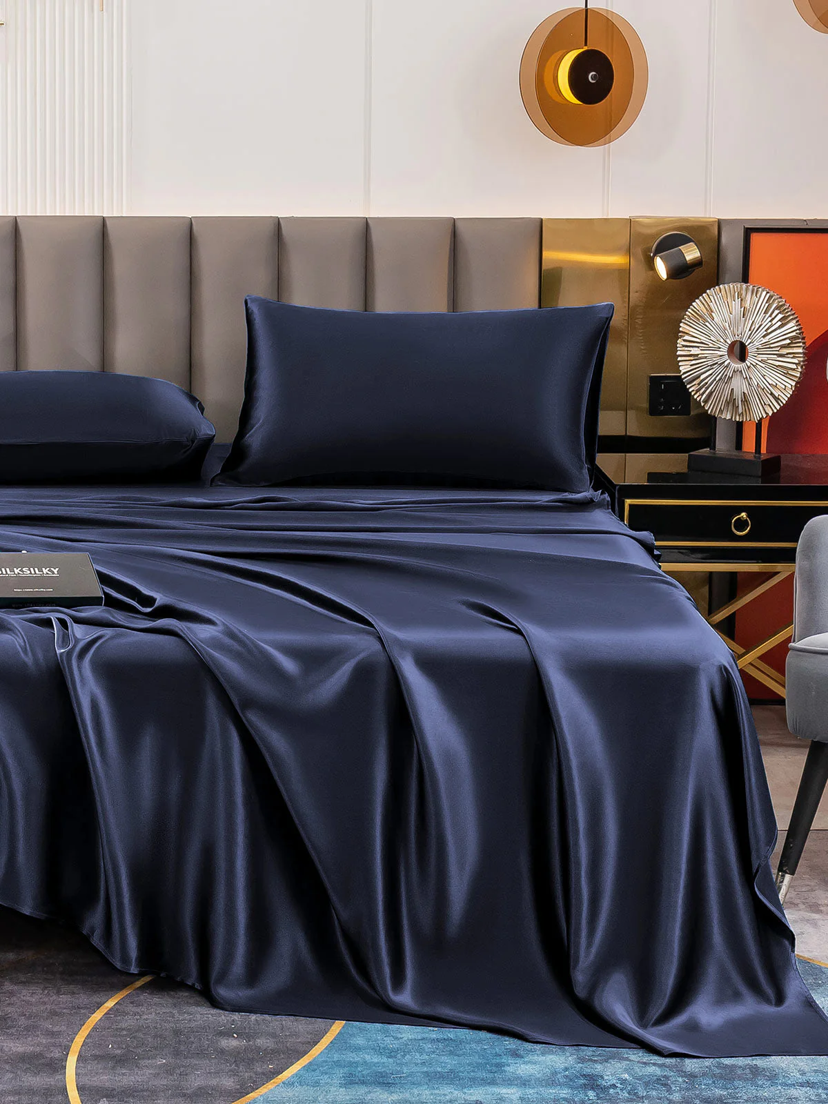 19Momme 4Pcs Silk Set Fitted&Flat Sheets+2x Pillowcases - Image 34