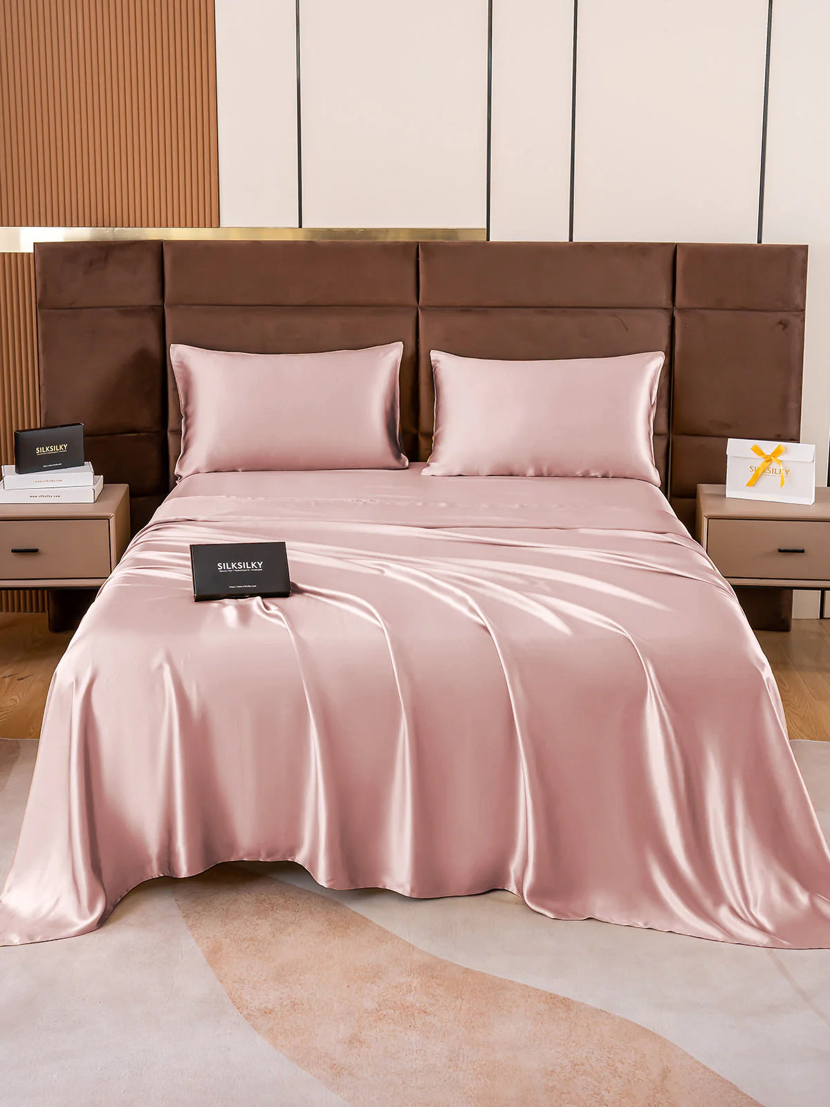 19Momme 4Pcs Silk Set Fitted&Flat Sheets+2x Pillowcases - Image 36