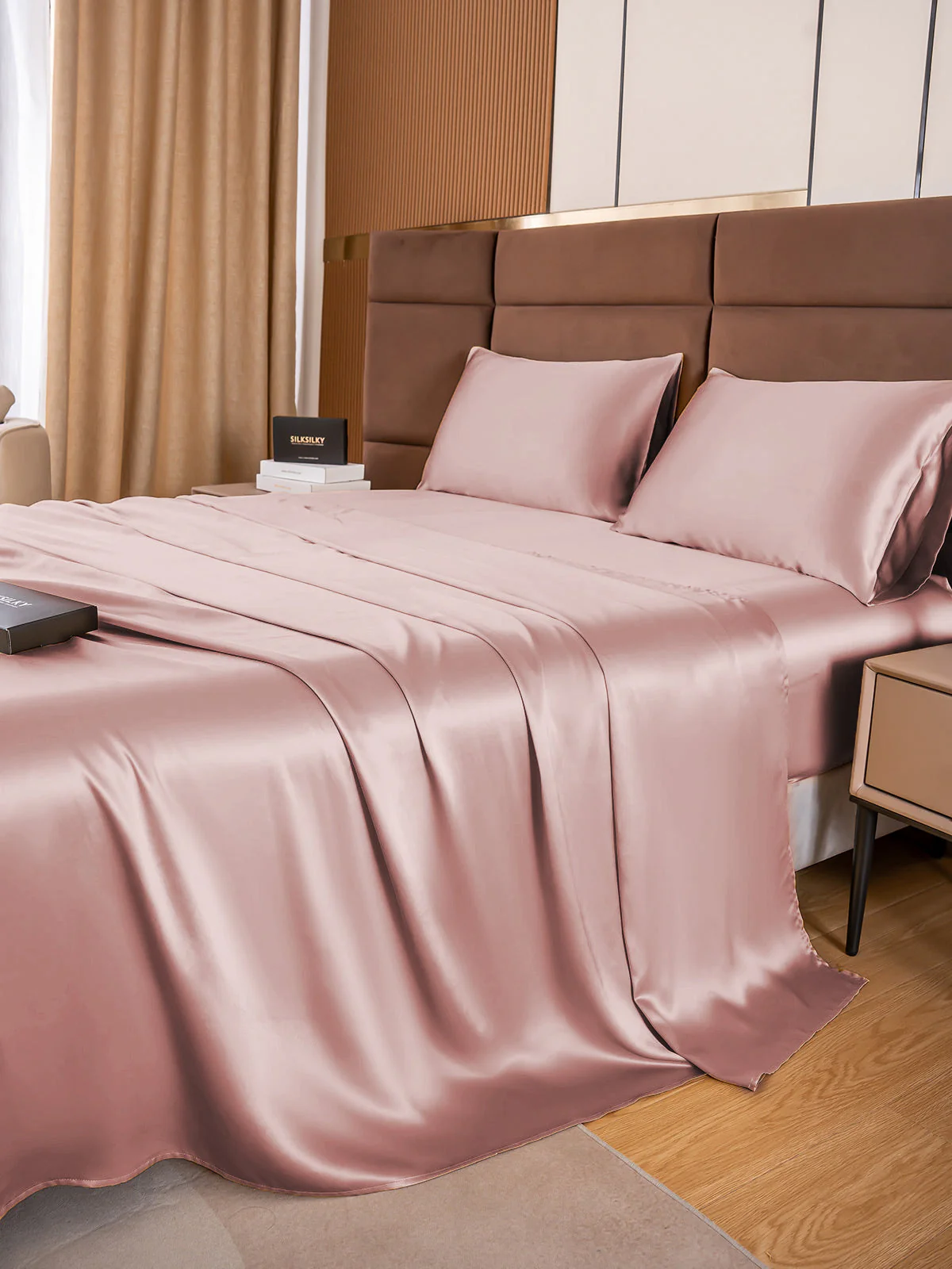 19Momme 4Pcs Silk Set Fitted&Flat Sheets+2x Pillowcases - Image 37