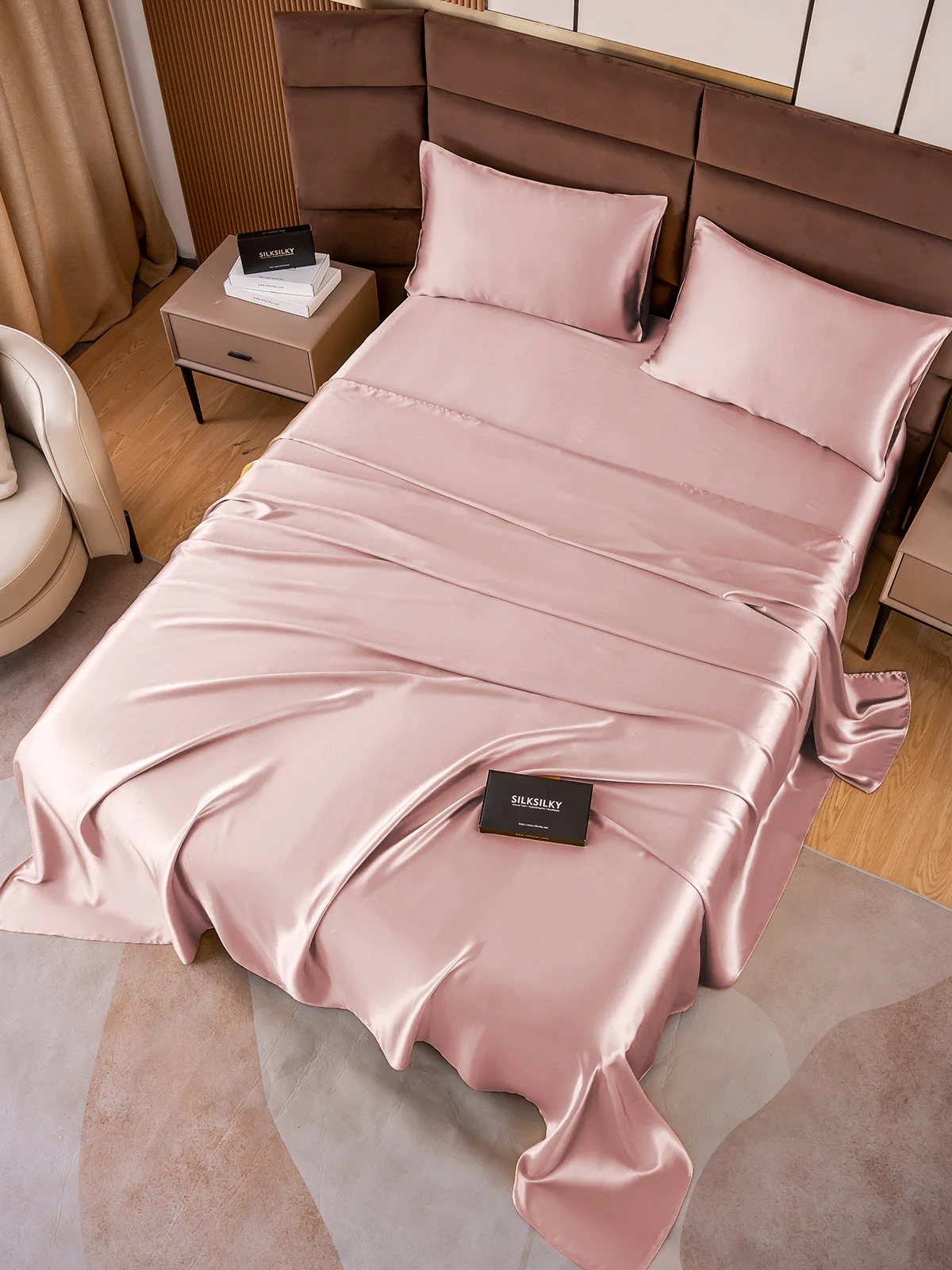 19Momme 4Pcs Silk Set Fitted&Flat Sheets+2x Pillowcases - Image 39