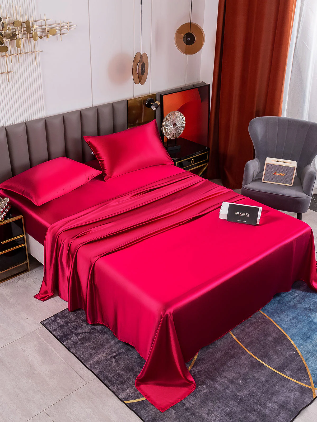 19Momme 4Pcs Silk Set Fitted&Flat Sheets+2x Pillowcases - Image 41