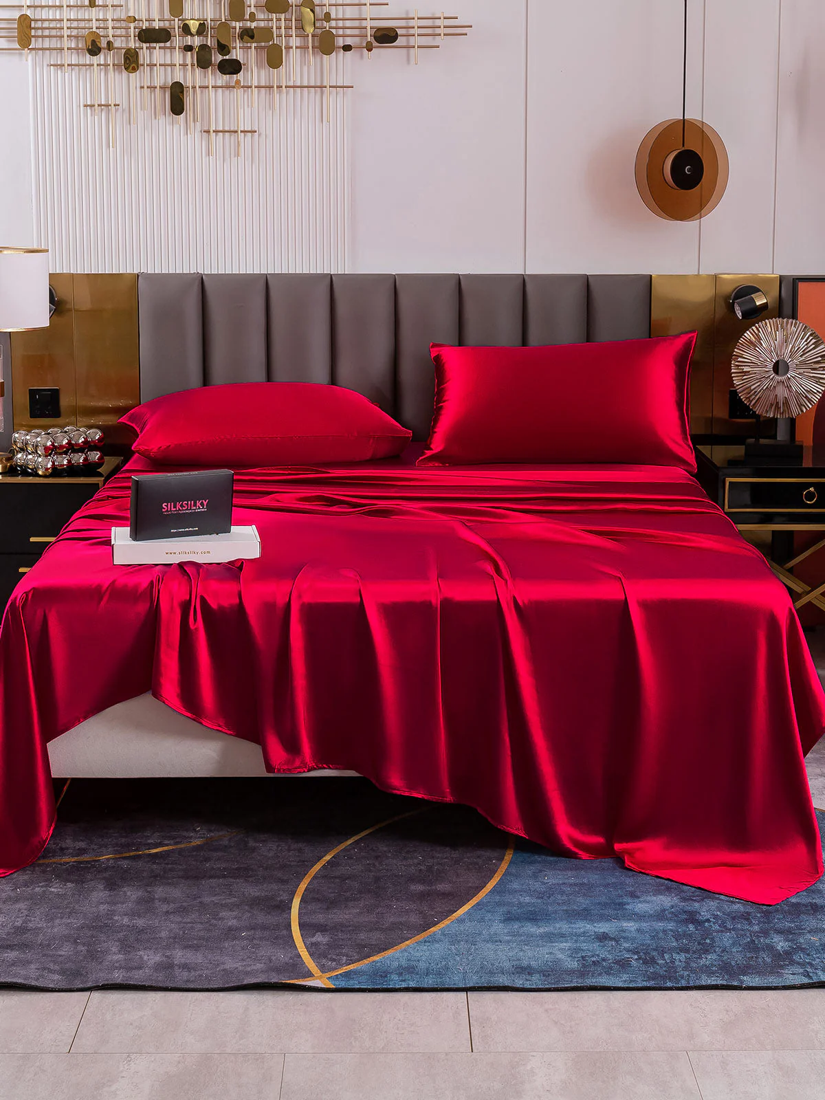 19Momme 4Pcs Silk Set Fitted&Flat Sheets+2x Pillowcases - Image 42