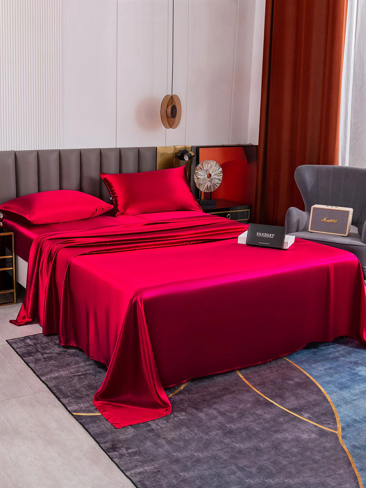 19Momme 4Pcs Silk Set Fitted&Flat Sheets+2x Pillowcases - Image 45