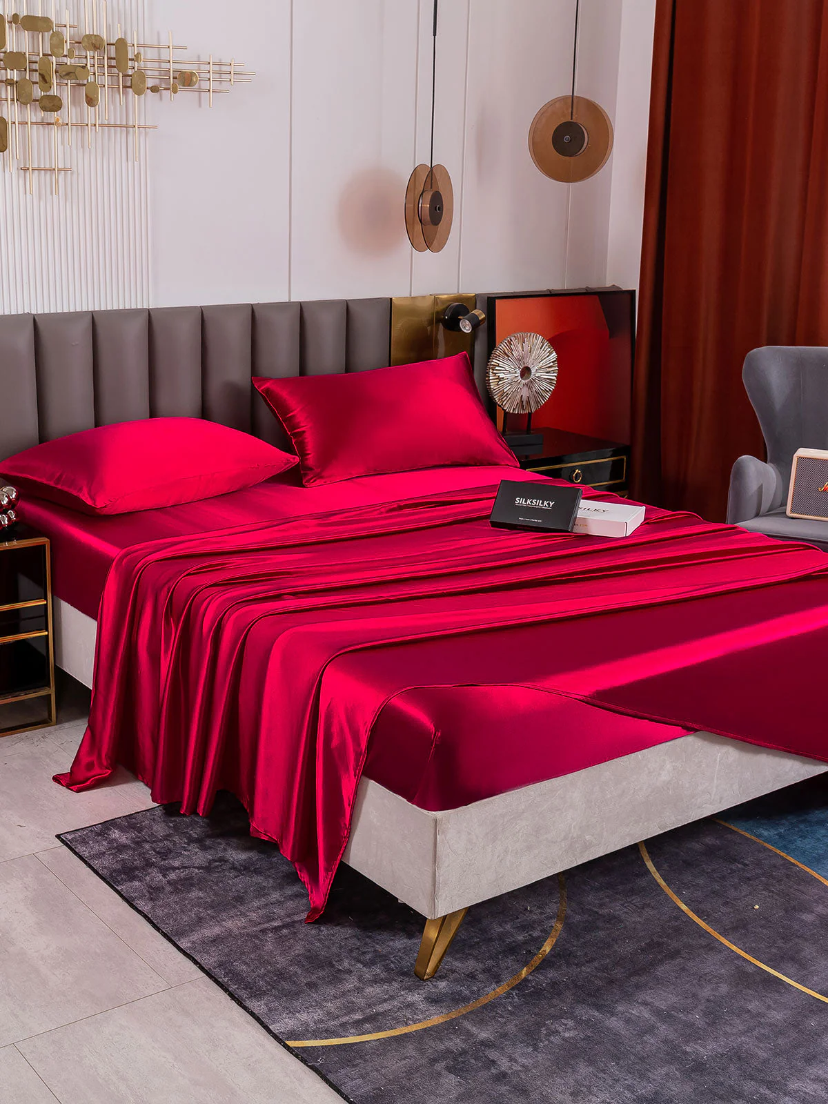 19Momme 4Pcs Silk Set Fitted&Flat Sheets+2x Pillowcases - Image 46