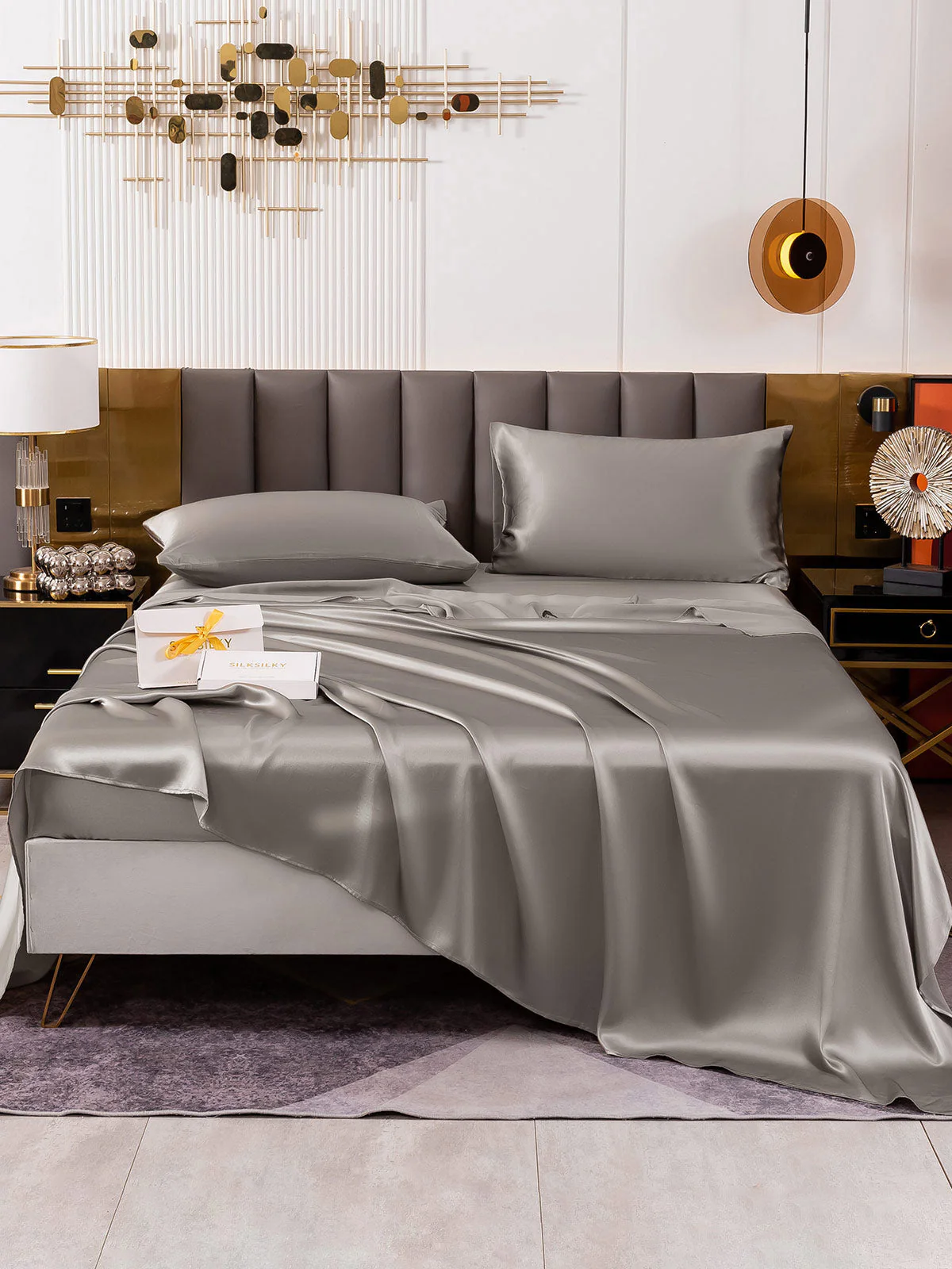 19Momme 4Pcs Silk Set Fitted&Flat Sheets+2x Pillowcases - Image 49