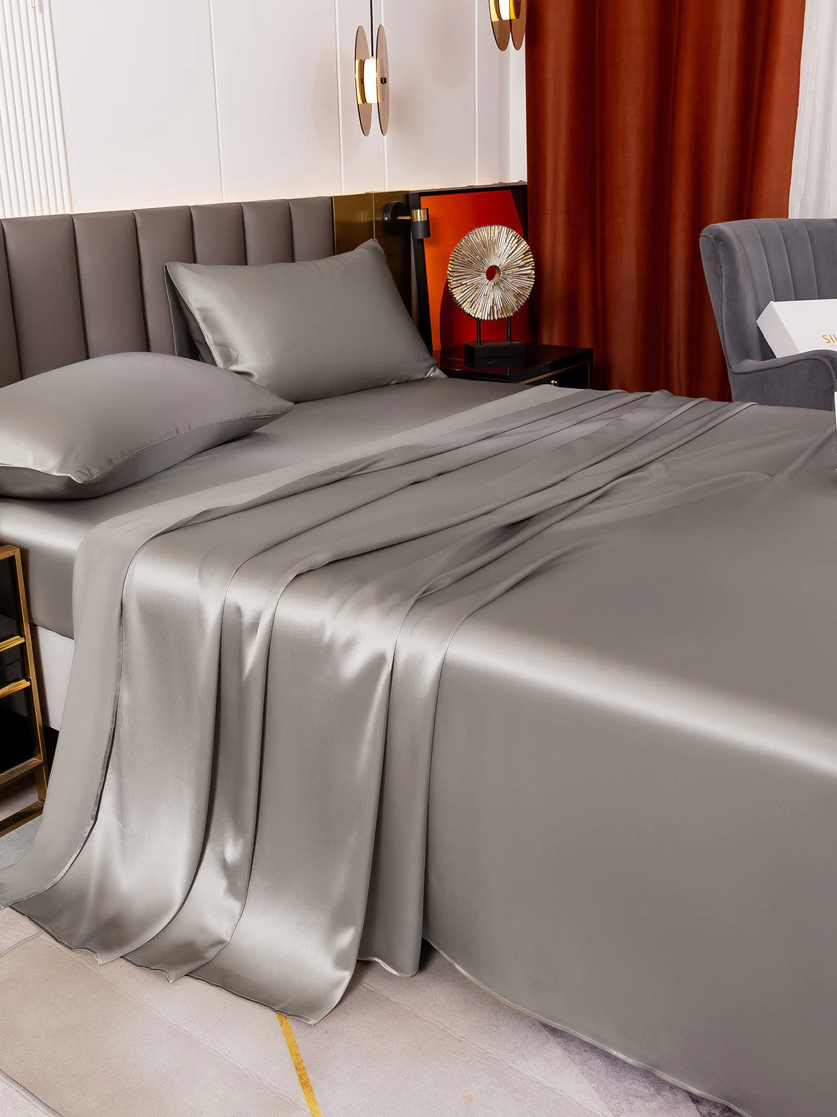 19Momme 4Pcs Silk Set Fitted&Flat Sheets+2x Pillowcases - Image 50