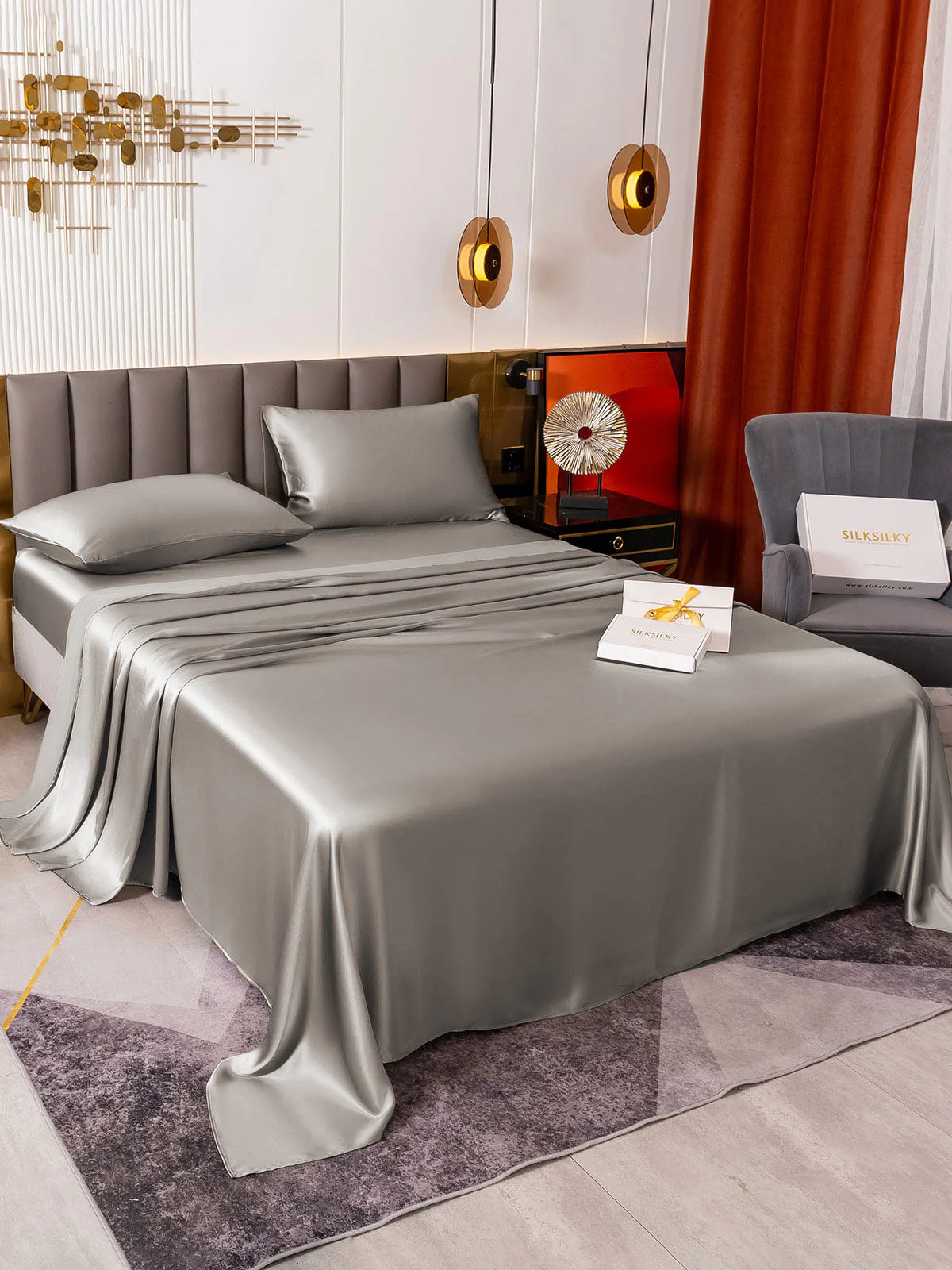 19Momme 4Pcs Silk Set Fitted&Flat Sheets+2x Pillowcases - Image 52