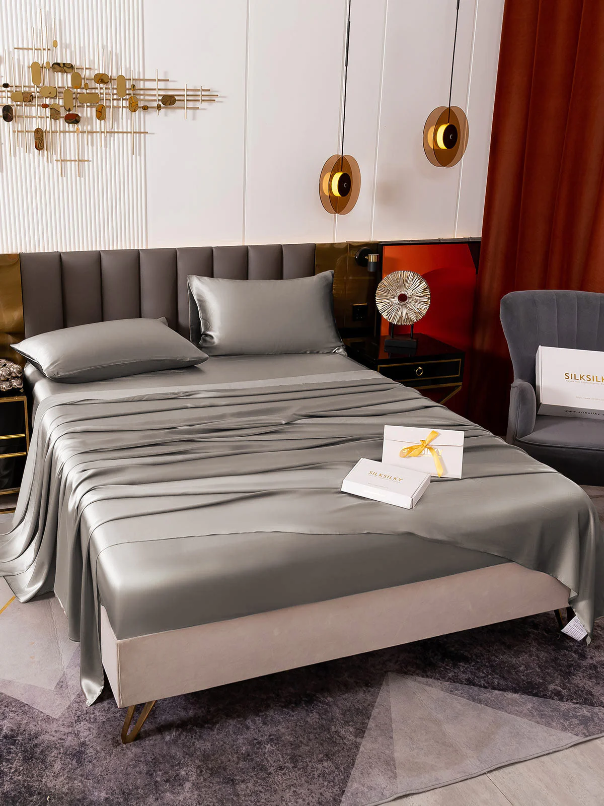 19Momme 4Pcs Silk Set Fitted&Flat Sheets+2x Pillowcases - Image 54