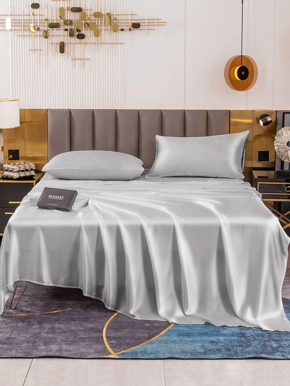 19Momme 4Pcs Silk Set Fitted&Flat Sheets+2x Pillowcases - Image 57