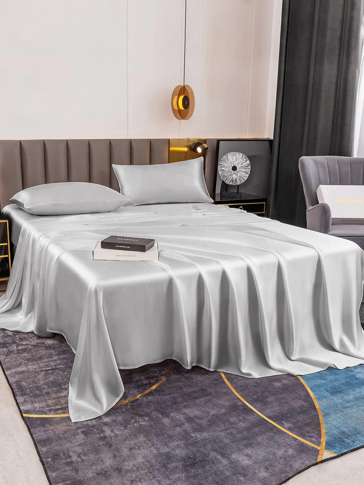 19Momme 4Pcs Silk Set Fitted&Flat Sheets+2x Pillowcases - Image 60