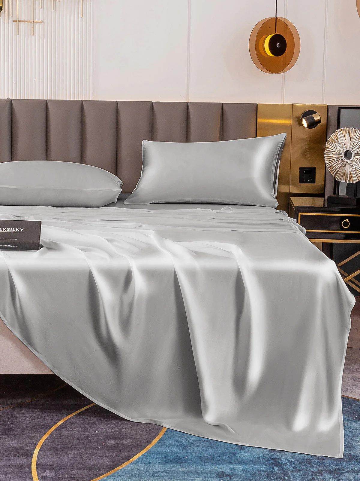 19Momme 4Pcs Silk Set Fitted&Flat Sheets+2x Pillowcases - Image 61