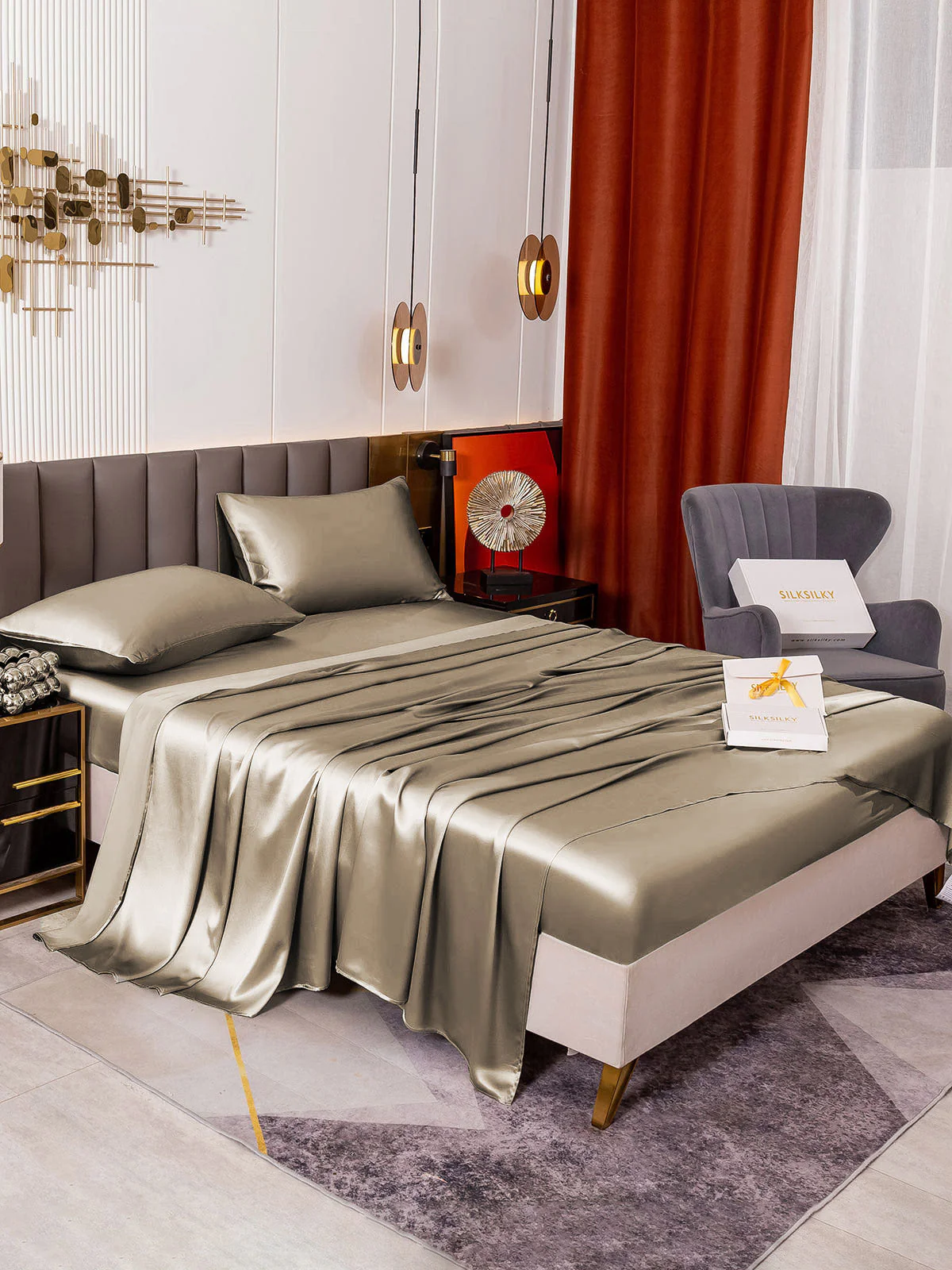 19Momme 4Pcs Silk Set Fitted&Flat Sheets+2x Pillowcases - Image 62
