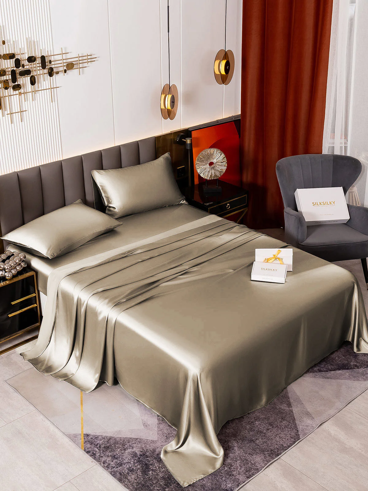 19Momme 4Pcs Silk Set Fitted&Flat Sheets+2x Pillowcases - Image 63