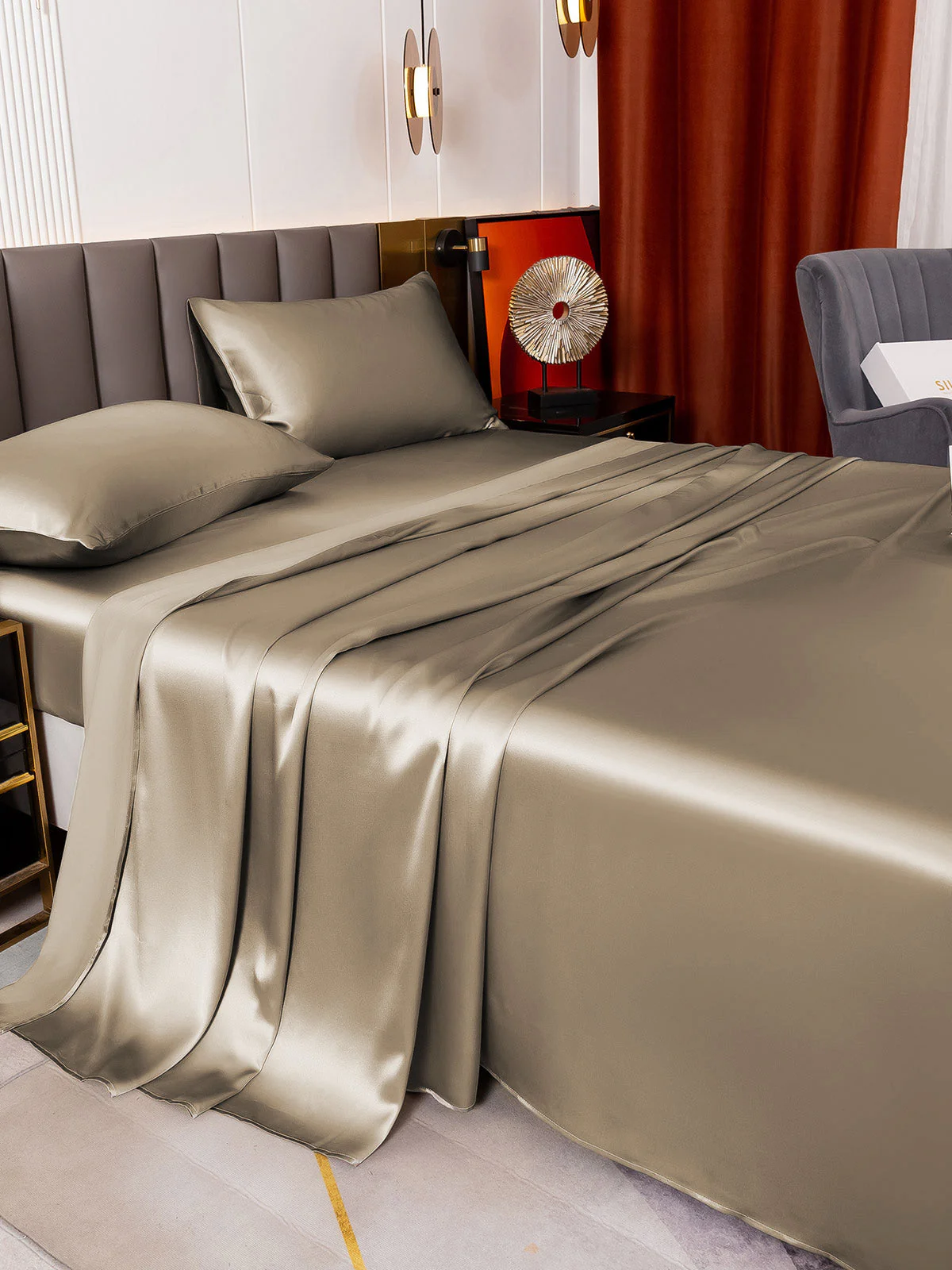 19Momme 4Pcs Silk Set Fitted&Flat Sheets+2x Pillowcases - Image 64