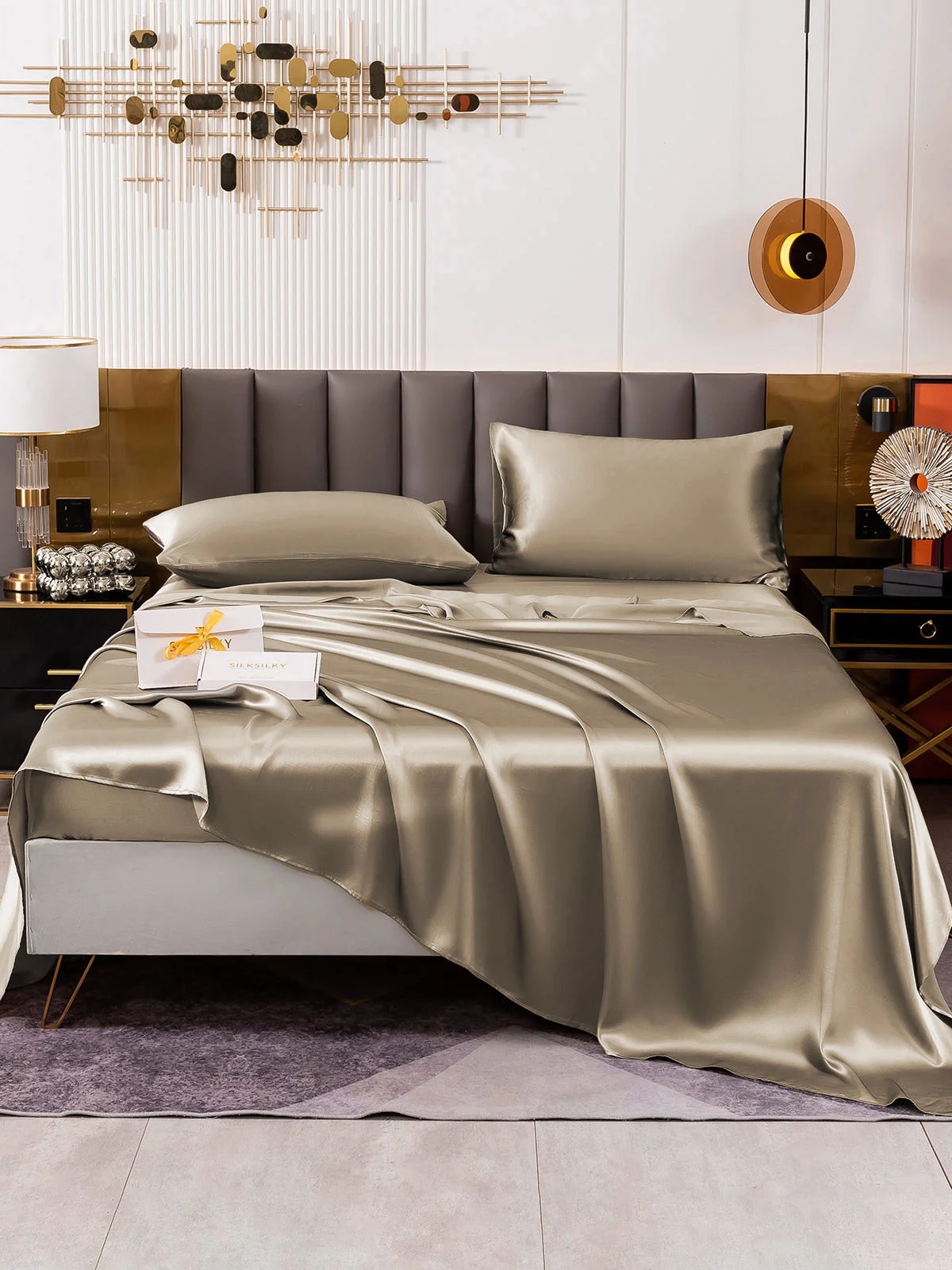 19Momme 4Pcs Silk Set Fitted&Flat Sheets+2x Pillowcases - Image 66