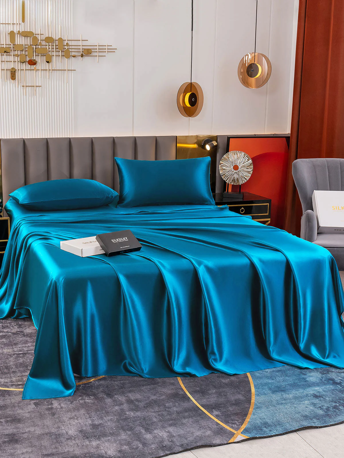 19Momme 4Pcs Silk Set Fitted&Flat Sheets+2x Pillowcases - Image 68
