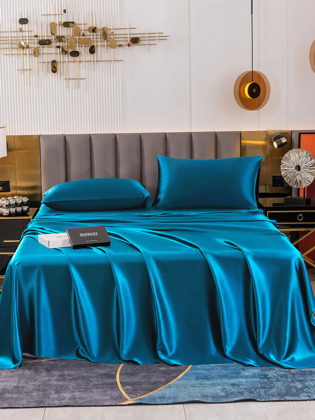 19Momme 4Pcs Silk Set Fitted&Flat Sheets+2x Pillowcases - Image 69