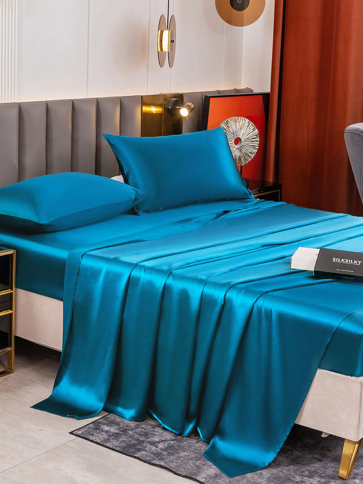 19Momme 4Pcs Silk Set Fitted&Flat Sheets+2x Pillowcases - Image 70