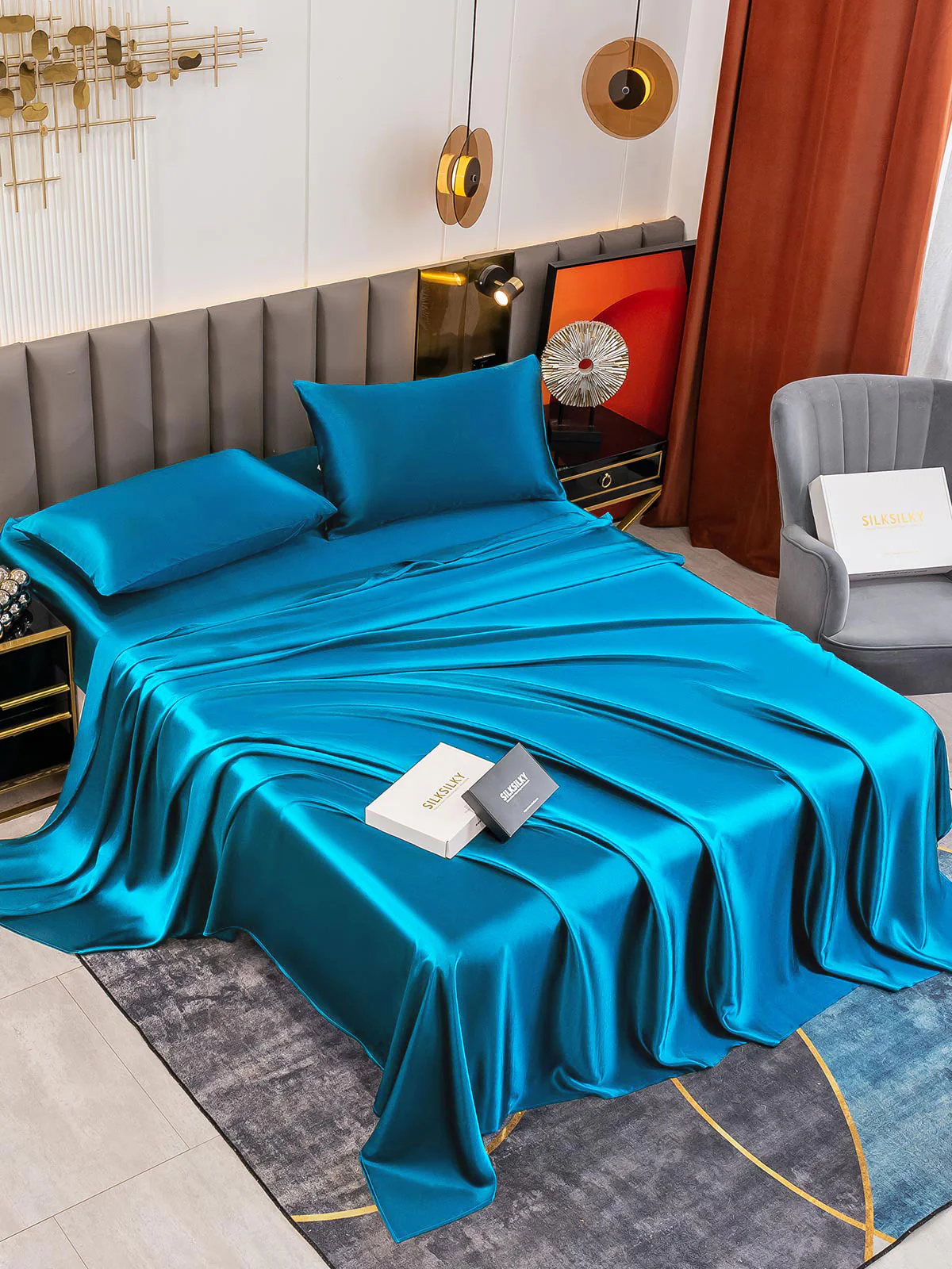 19Momme 4Pcs Silk Set Fitted&Flat Sheets+2x Pillowcases - Image 72