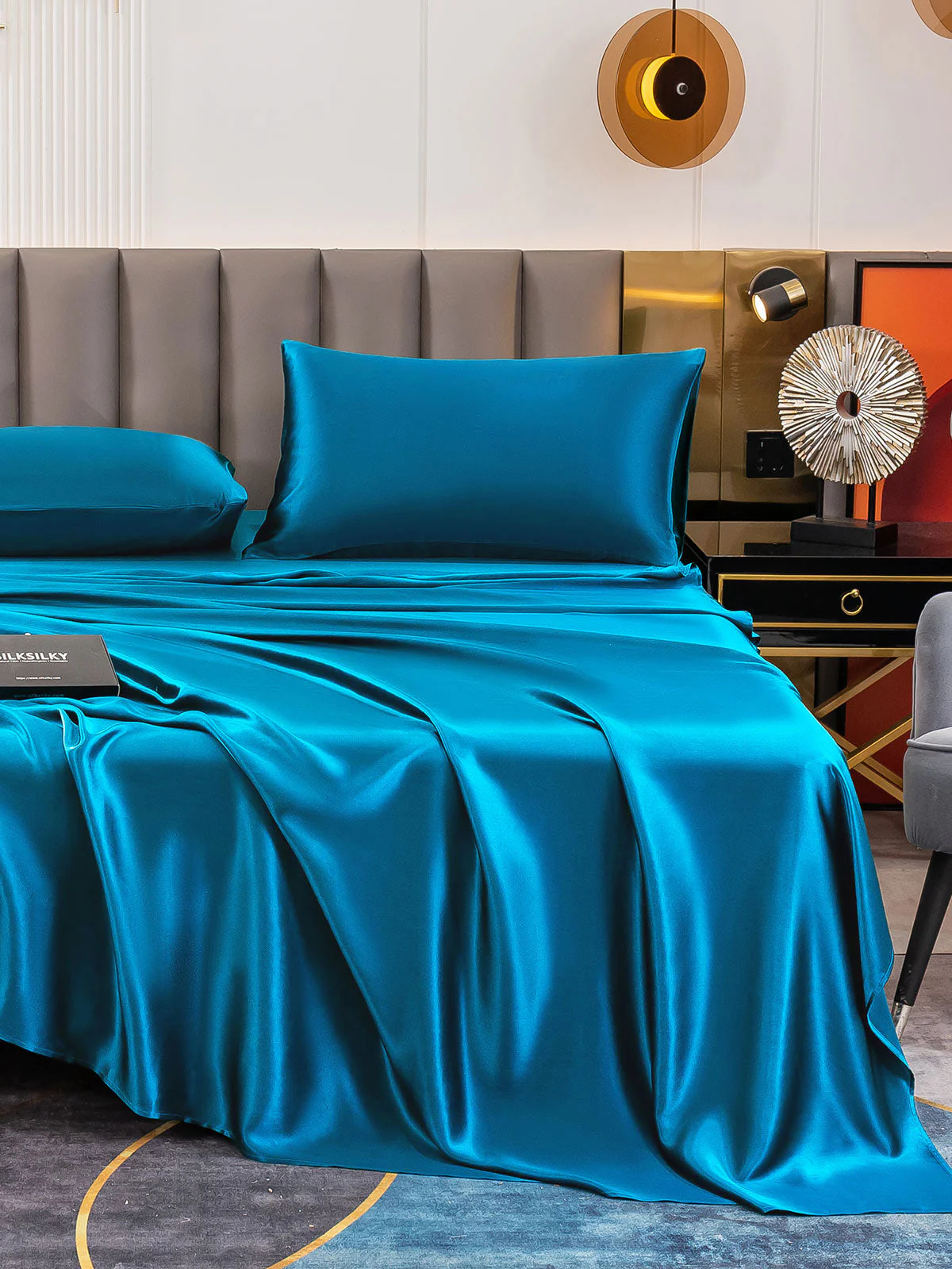 19Momme 4Pcs Silk Set Fitted&Flat Sheets+2x Pillowcases - Image 73