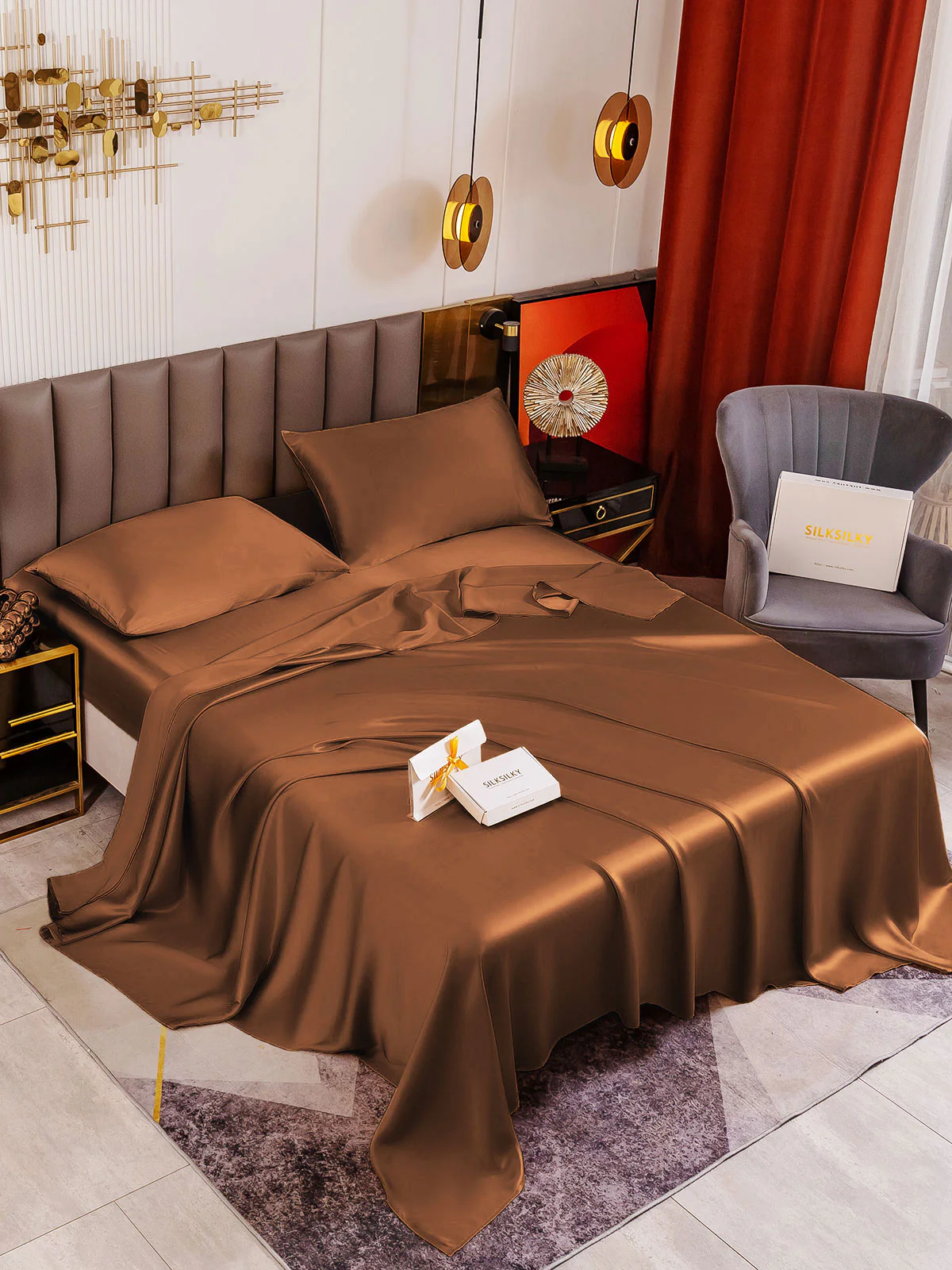 19Momme 4Pcs Silk Set Fitted&Flat Sheets+2x Pillowcases - Image 74