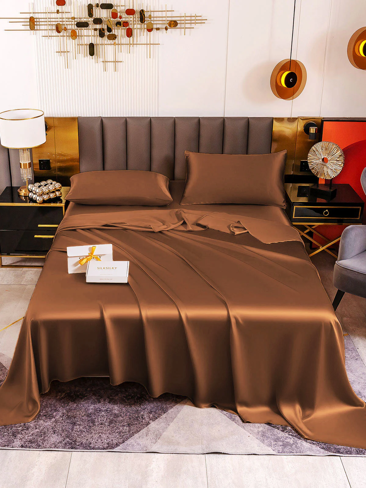 19Momme 4Pcs Silk Set Fitted&Flat Sheets+2x Pillowcases - Image 75