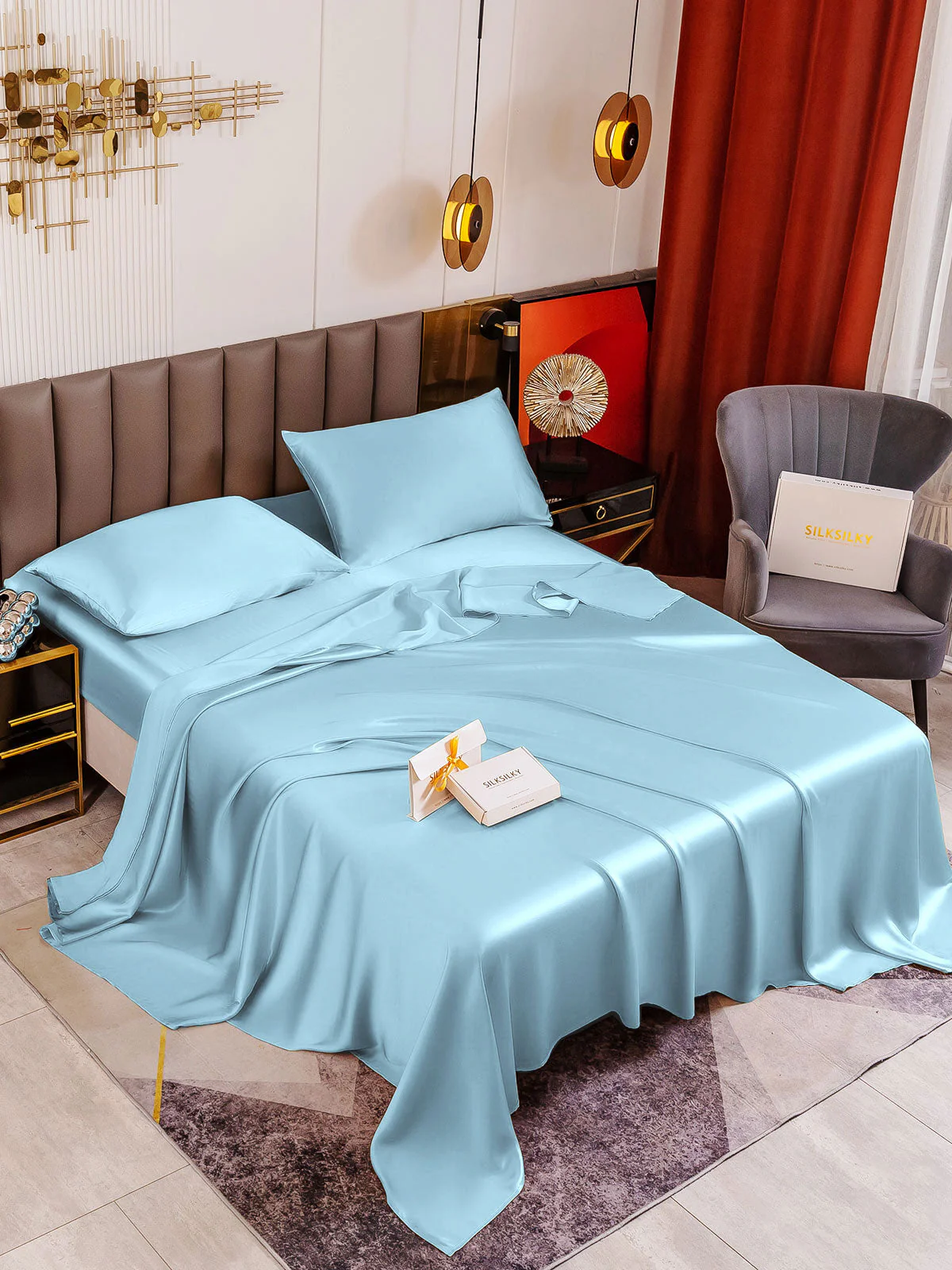 19Momme 4Pcs Silk Set Fitted&Flat Sheets+2x Pillowcases - Image 80
