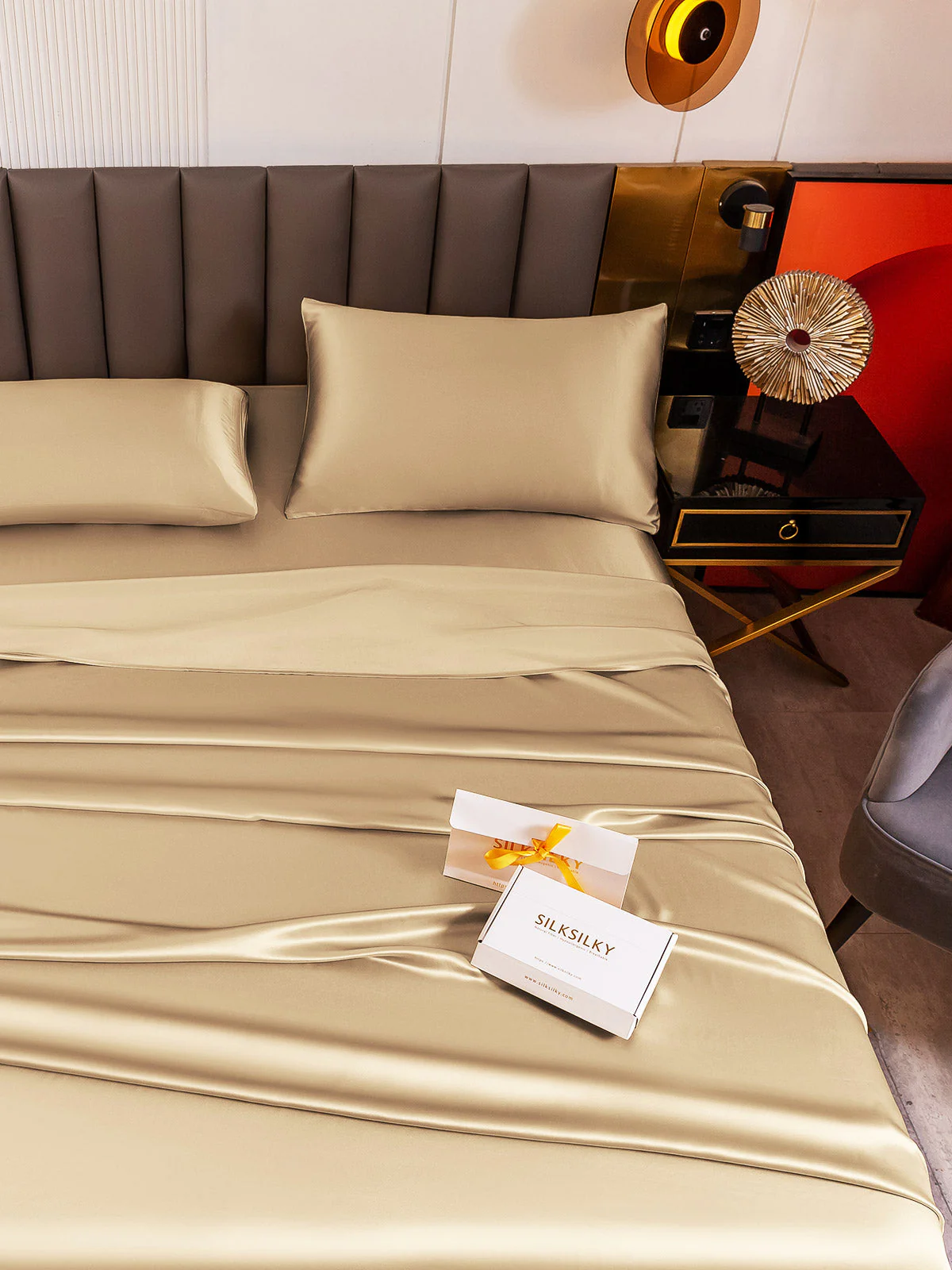 19Momme 4Pcs Silk Set Fitted&Flat Sheets+2x Pillowcases - Image 88