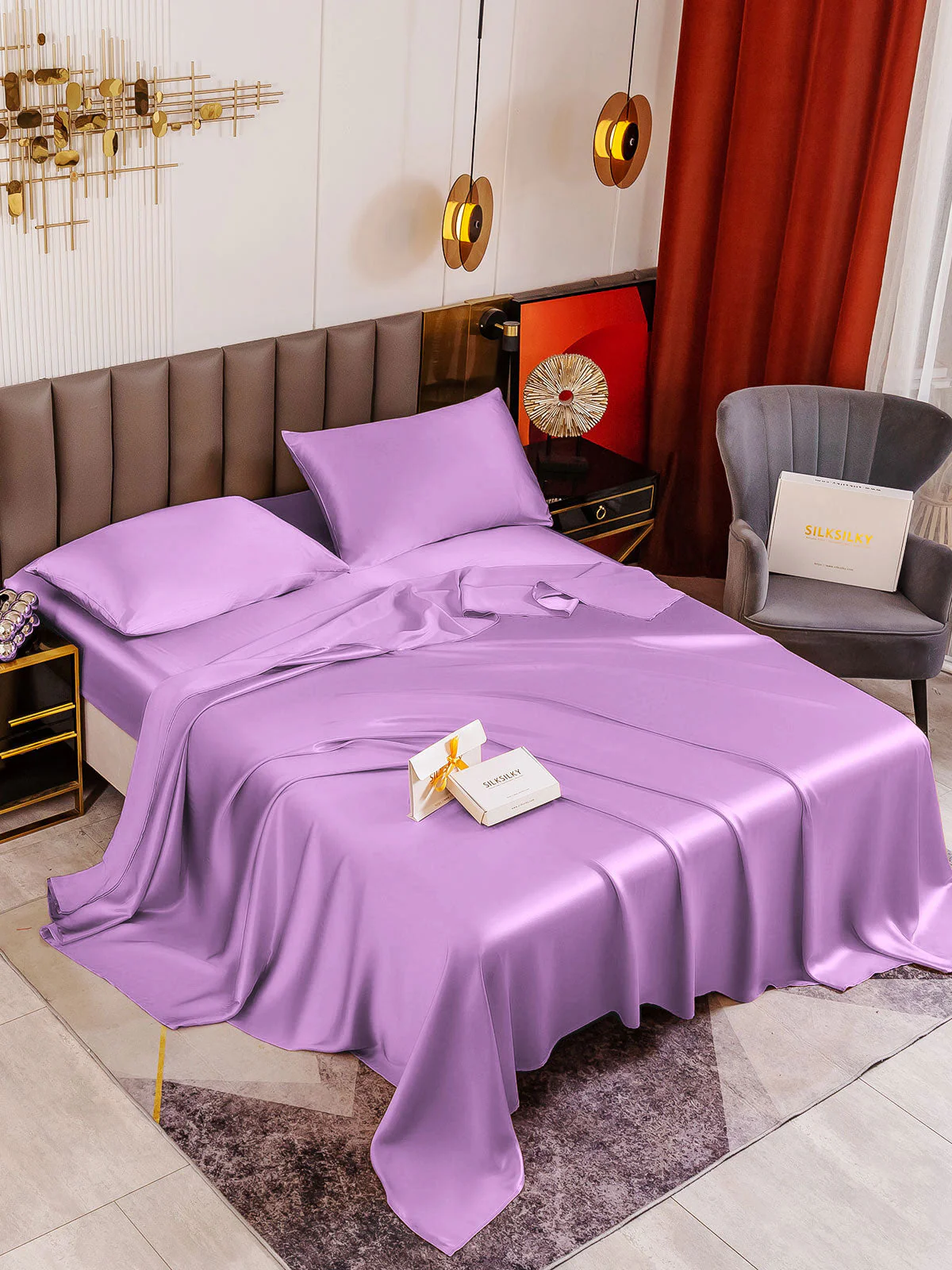 19Momme 4Pcs Silk Set Fitted&Flat Sheets+2x Pillowcases - Image 92