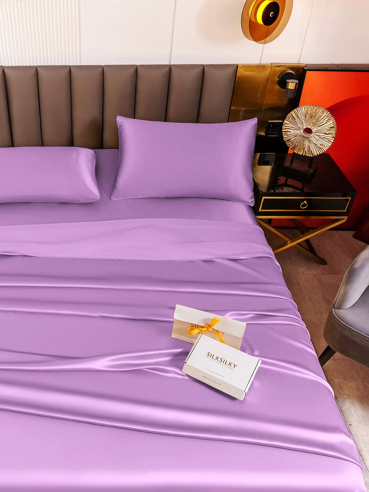 19Momme 4Pcs Silk Set Fitted&Flat Sheets+2x Pillowcases - Image 96