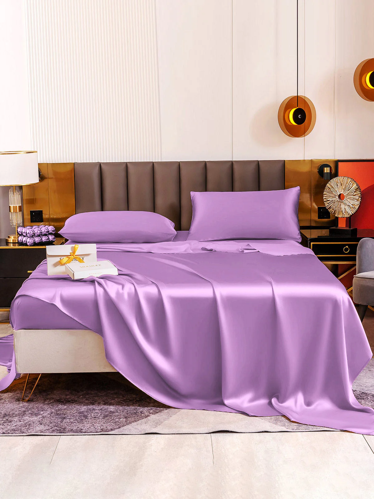 19Momme 4Pcs Silk Set Fitted&Flat Sheets+2x Pillowcases - Image 97