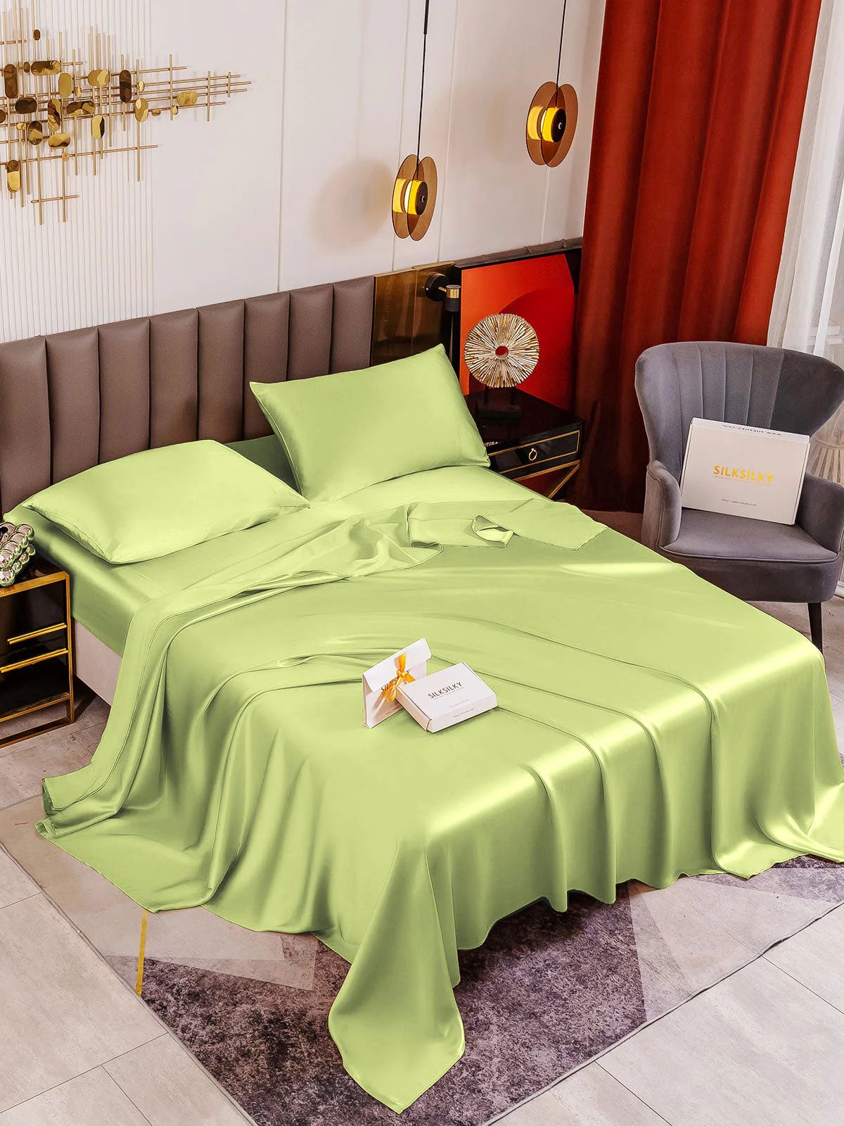 19Momme 4Pcs Silk Set Fitted&Flat Sheets+2x Pillowcases - Image 99