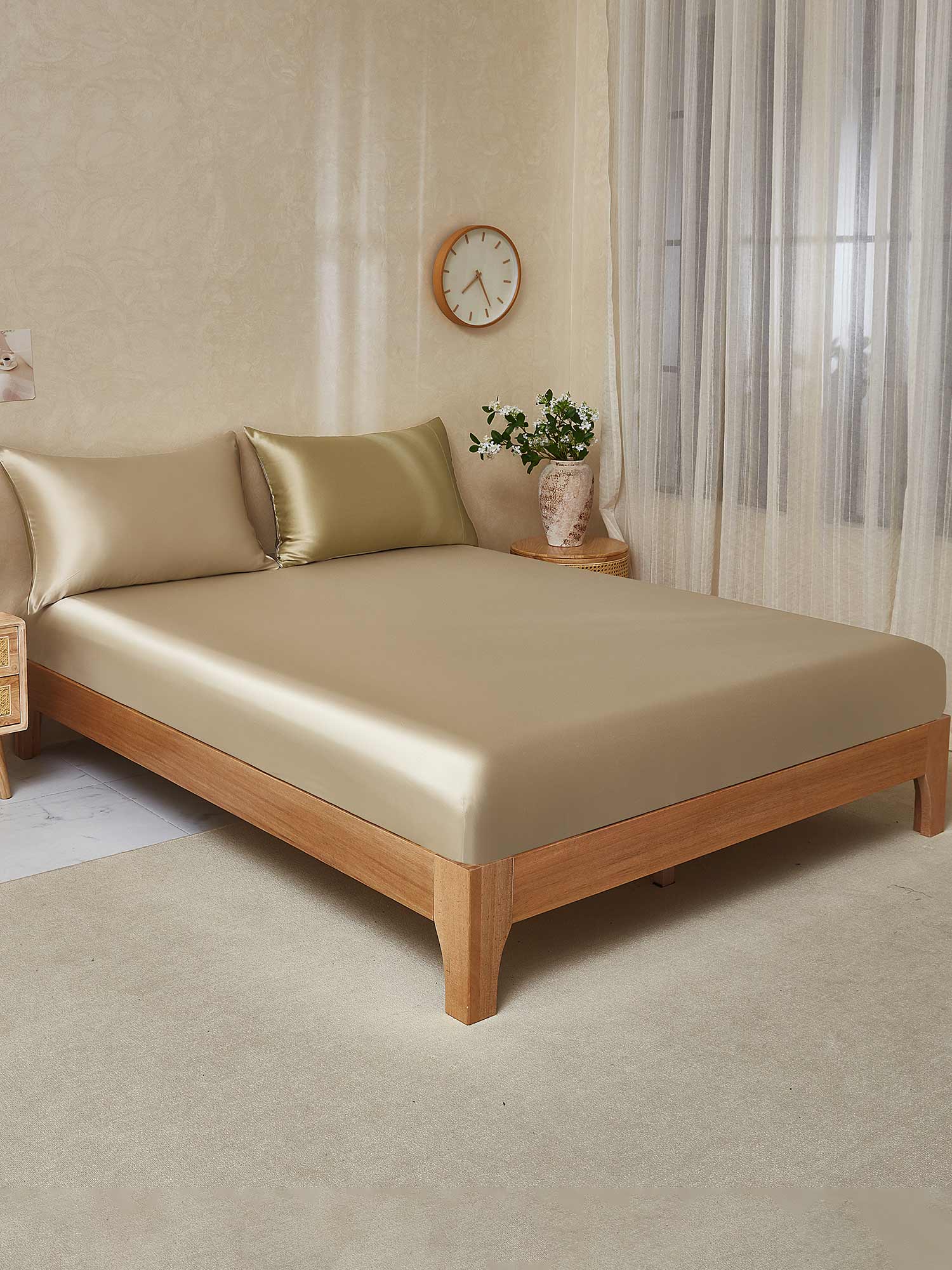 19Momme 3Pcs Silk Set Fitted Sheet+2x Pillowcases - Image 109