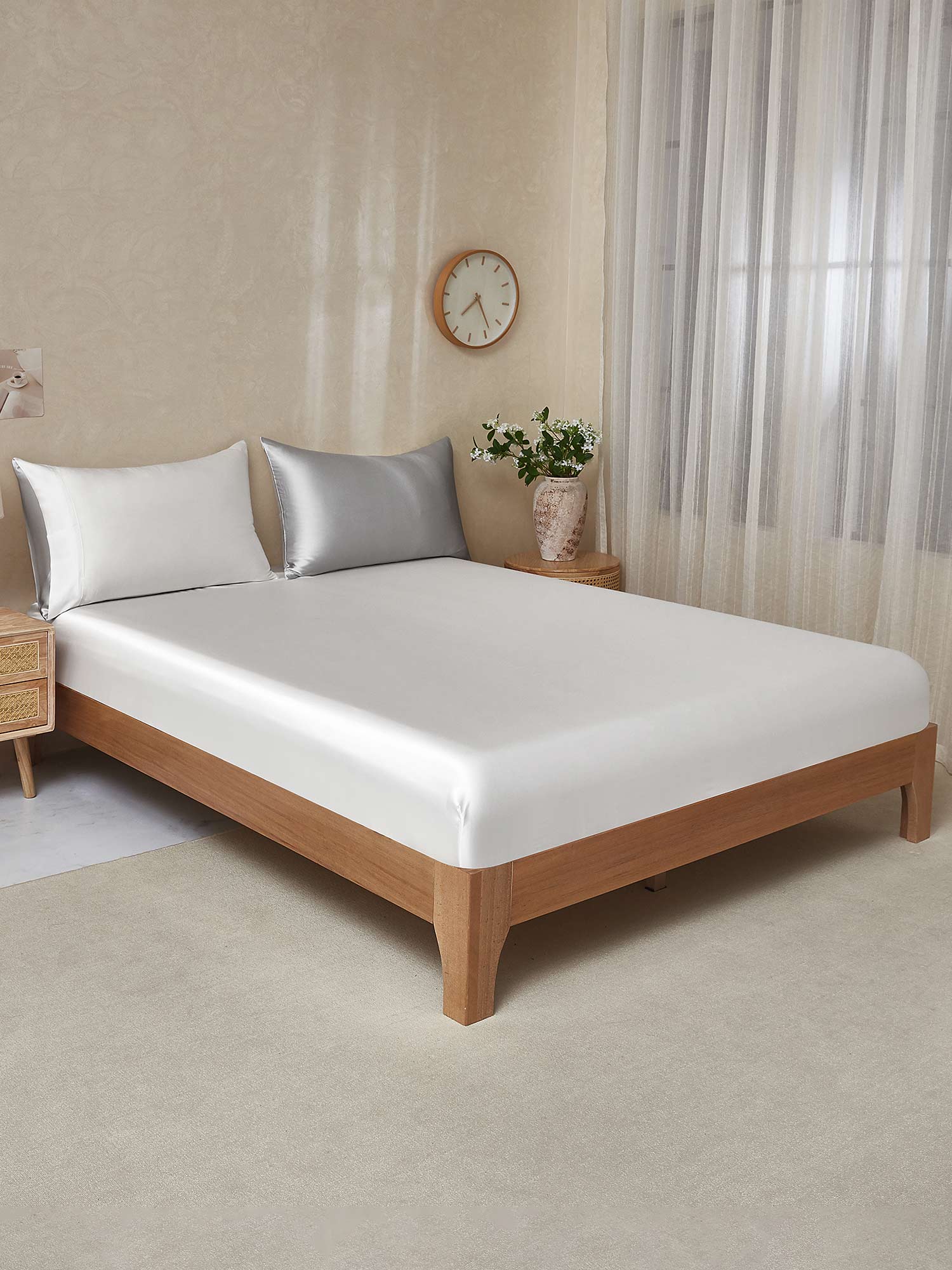 19Momme 3Pcs Silk Set Fitted Sheet+2x Pillowcases - Image 115
