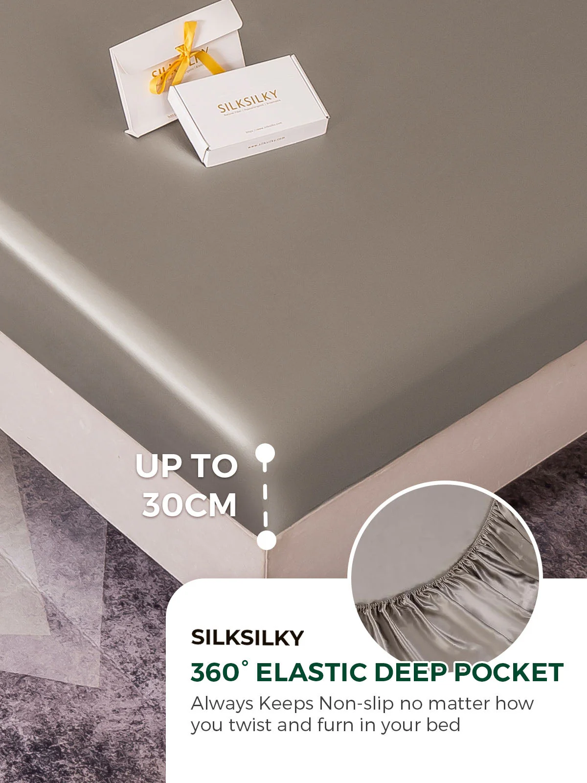 19Momme 3Pcs Silk Set Fitted Sheet+2x Pillowcases - Image 30