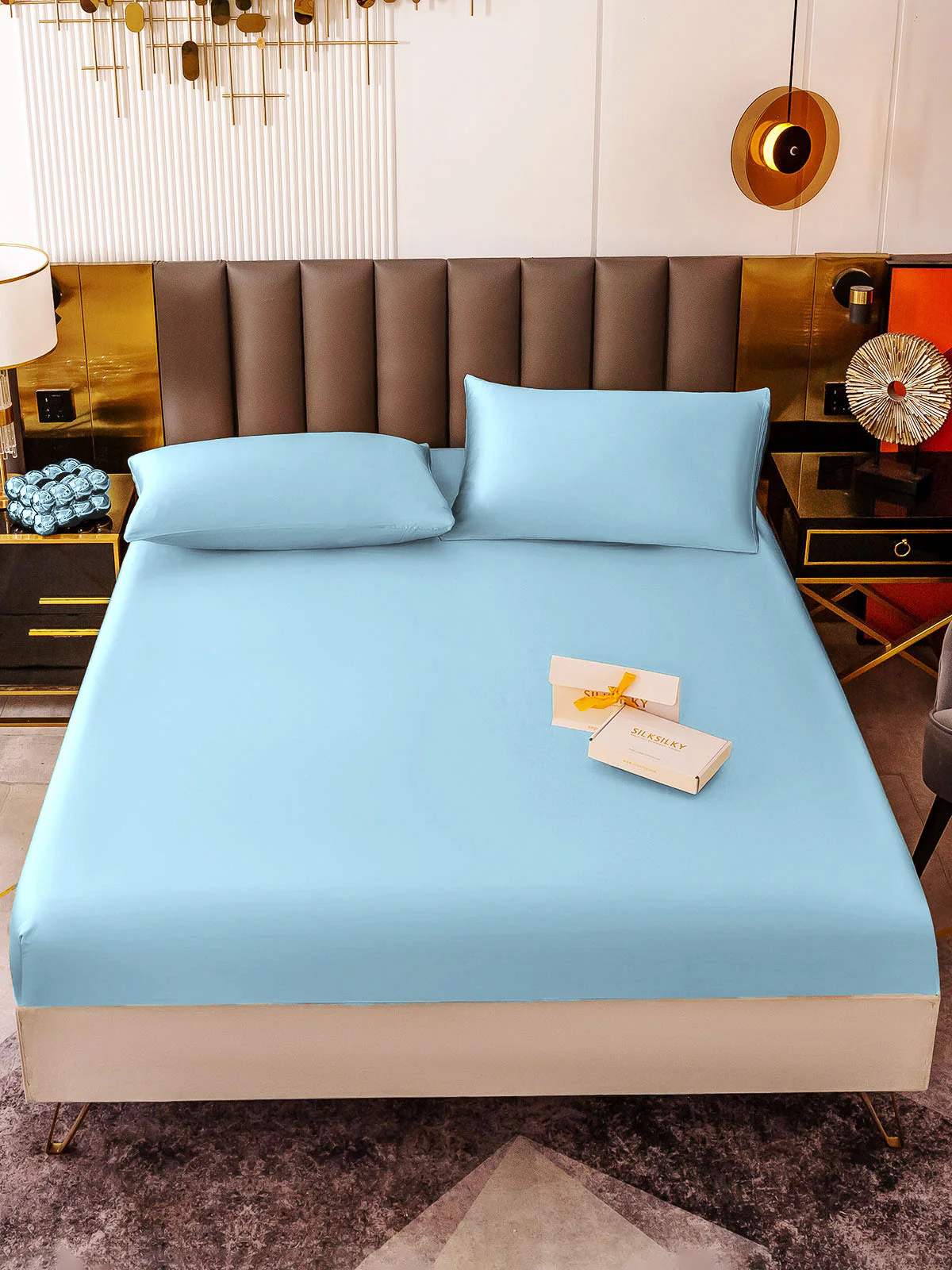 19Momme 3Pcs Silk Set Fitted Sheet+2x Pillowcases - Image 76