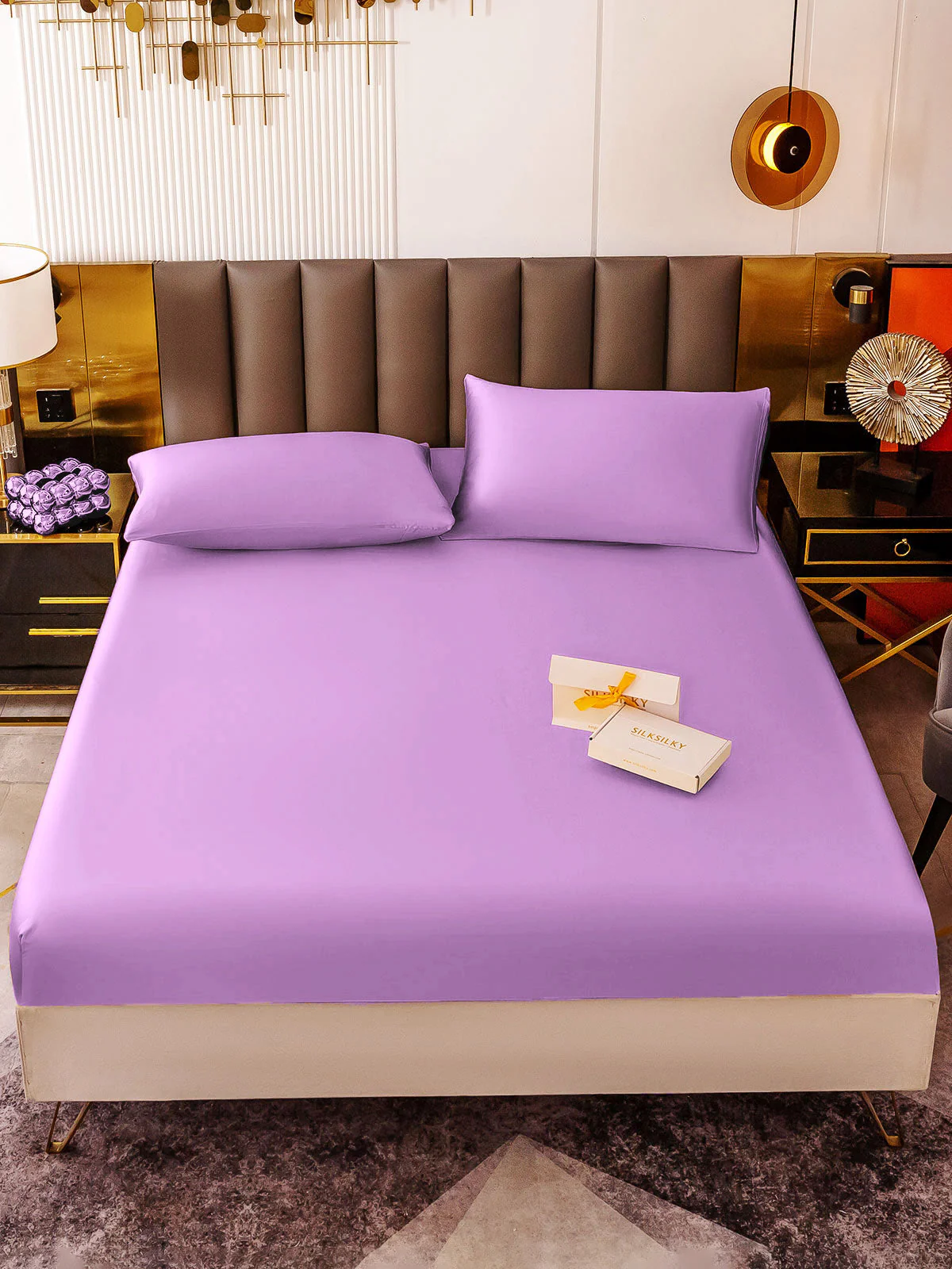 19Momme 3Pcs Silk Set Fitted Sheet+2x Pillowcases - Image 86