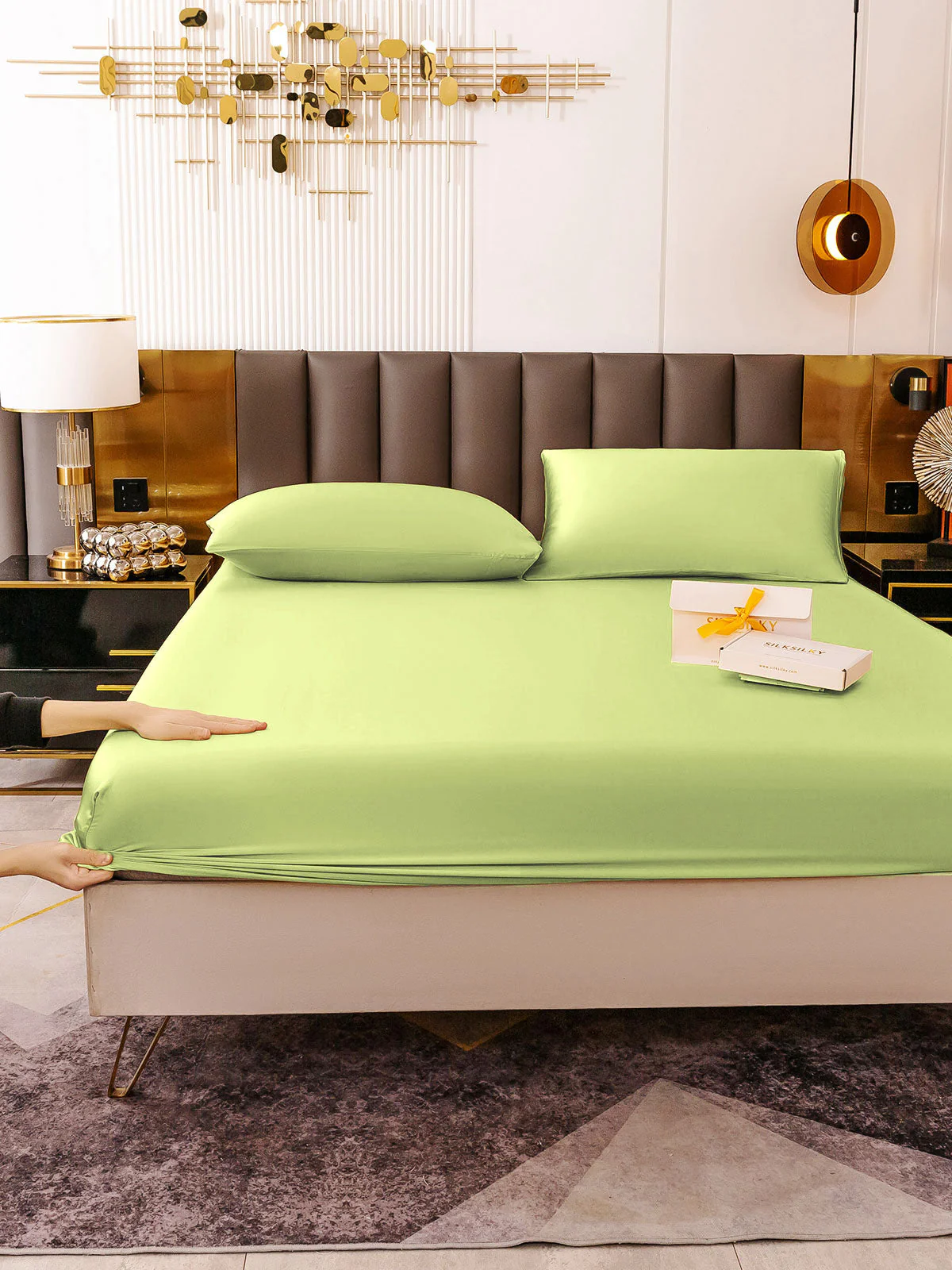 19Momme 3Pcs Silk Set Fitted Sheet+2x Pillowcases - Image 96