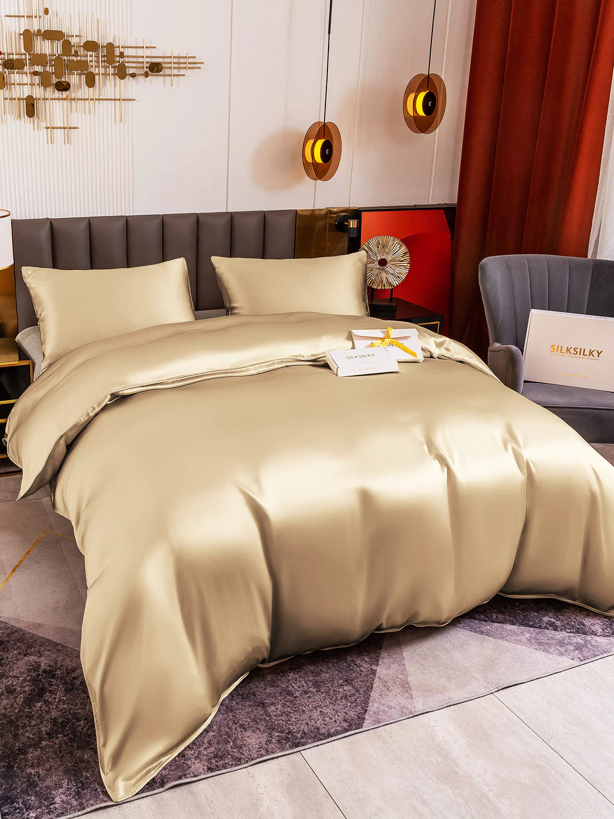 19Momme 3Pcs Silk Set Duvet Cover+2x Pillowcases - Image 67