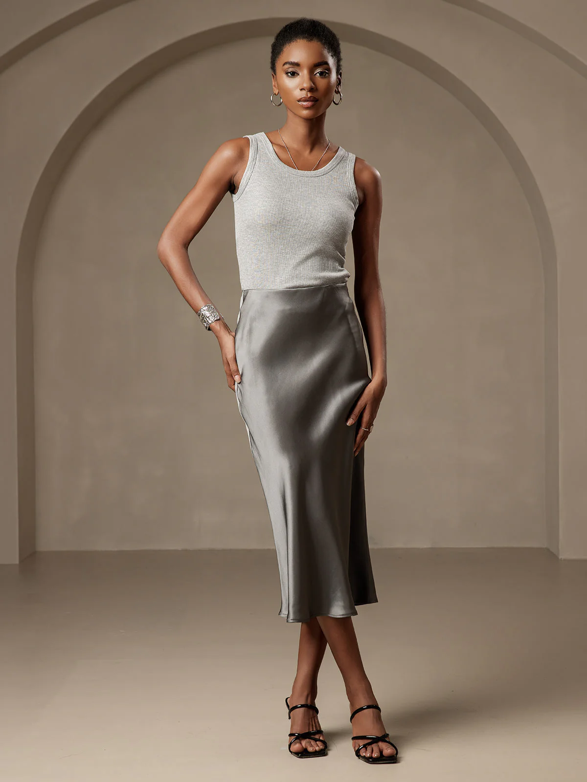 19Momme Mulberry Silk Stretch Long Straight Skirt - Image 19