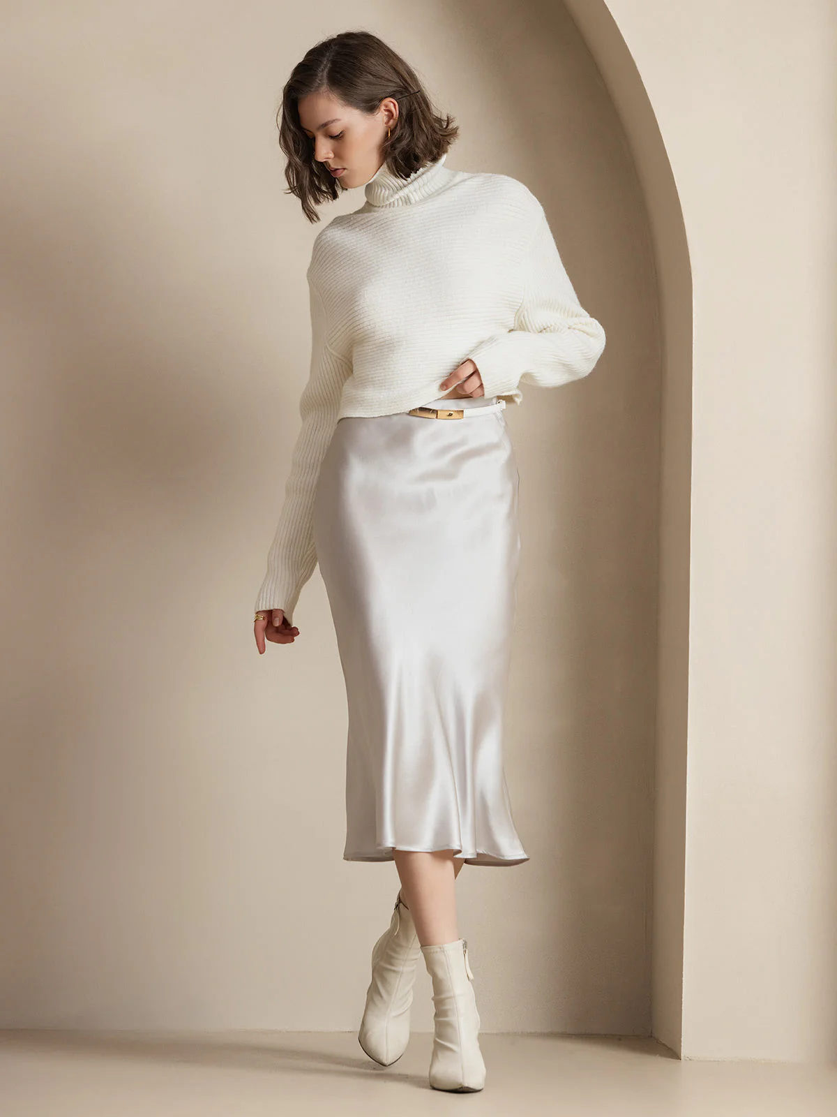 19Momme Mulberry Silk Stretch Long Straight Skirt - Image 23