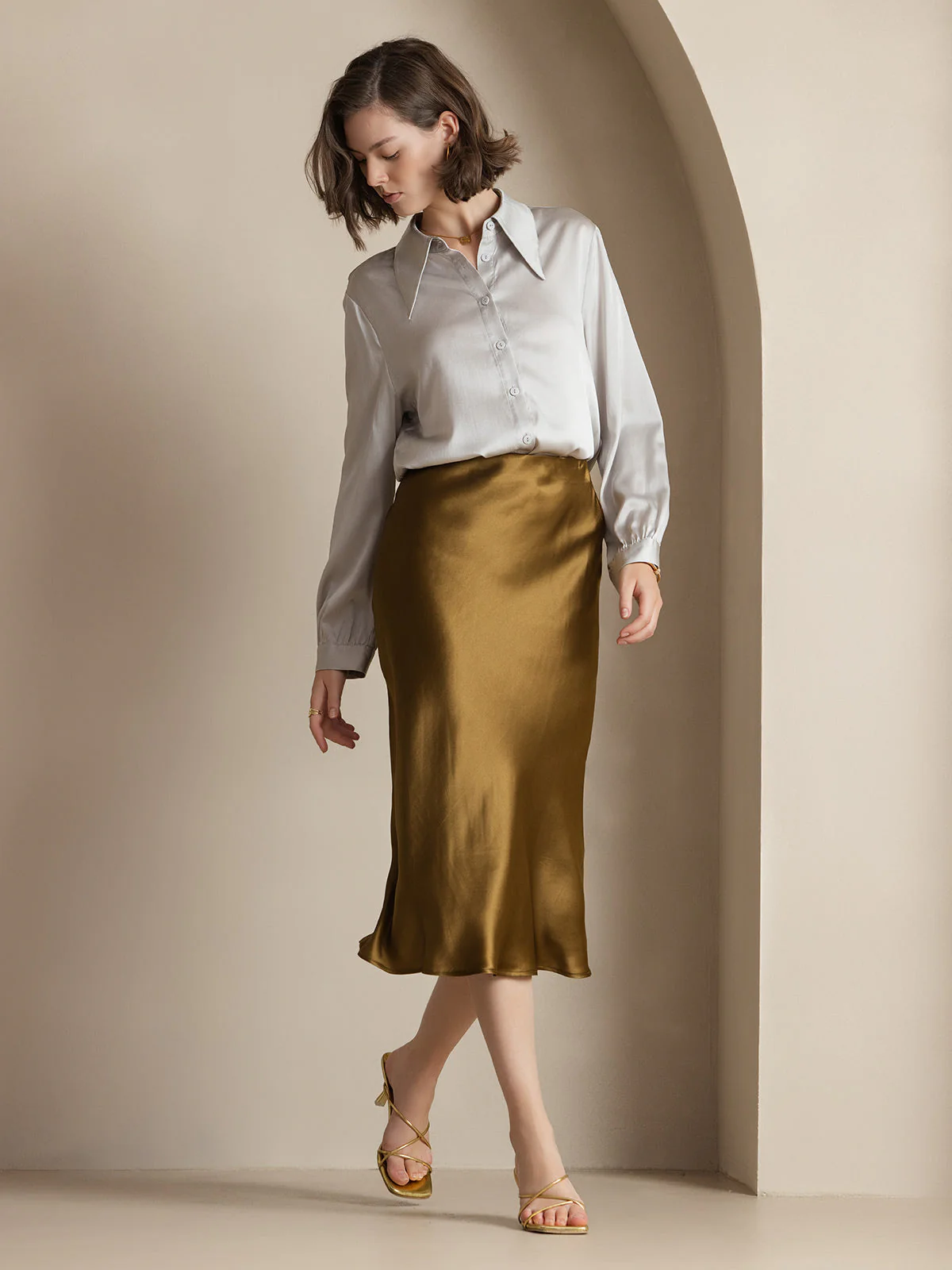 19Momme Mulberry Silk Stretch Long Straight Skirt - Image 30