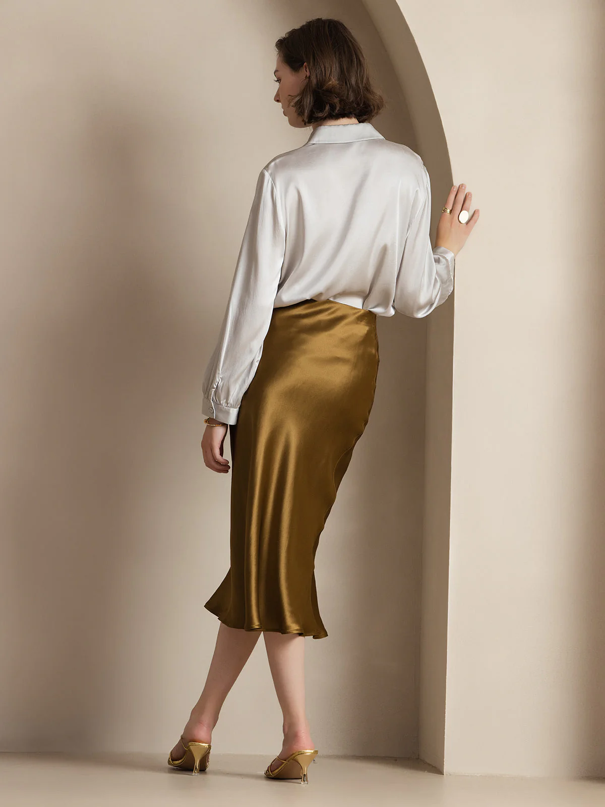 19Momme Mulberry Silk Stretch Long Straight Skirt - Image 31