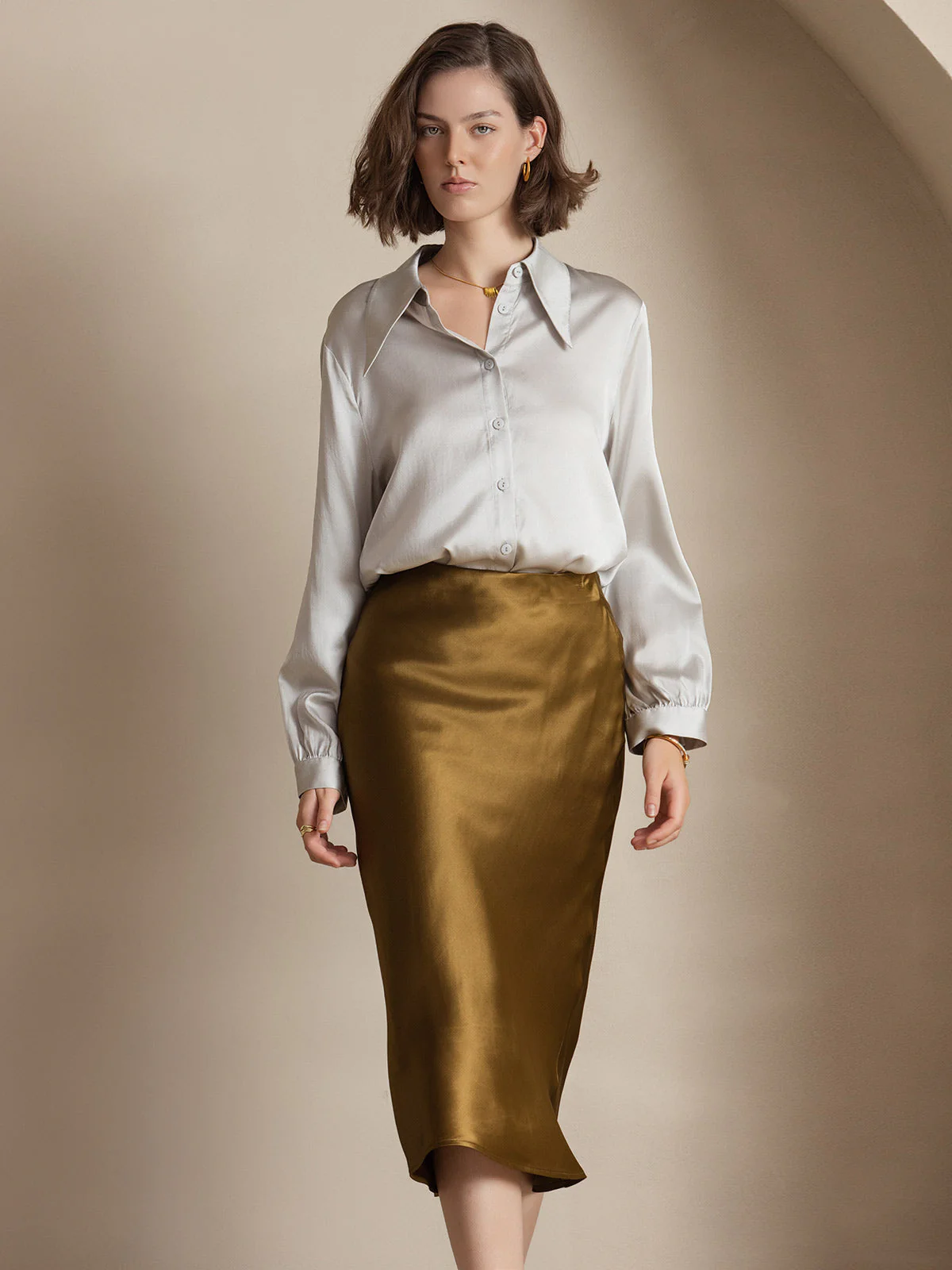 19Momme Mulberry Silk Stretch Long Straight Skirt - Image 35
