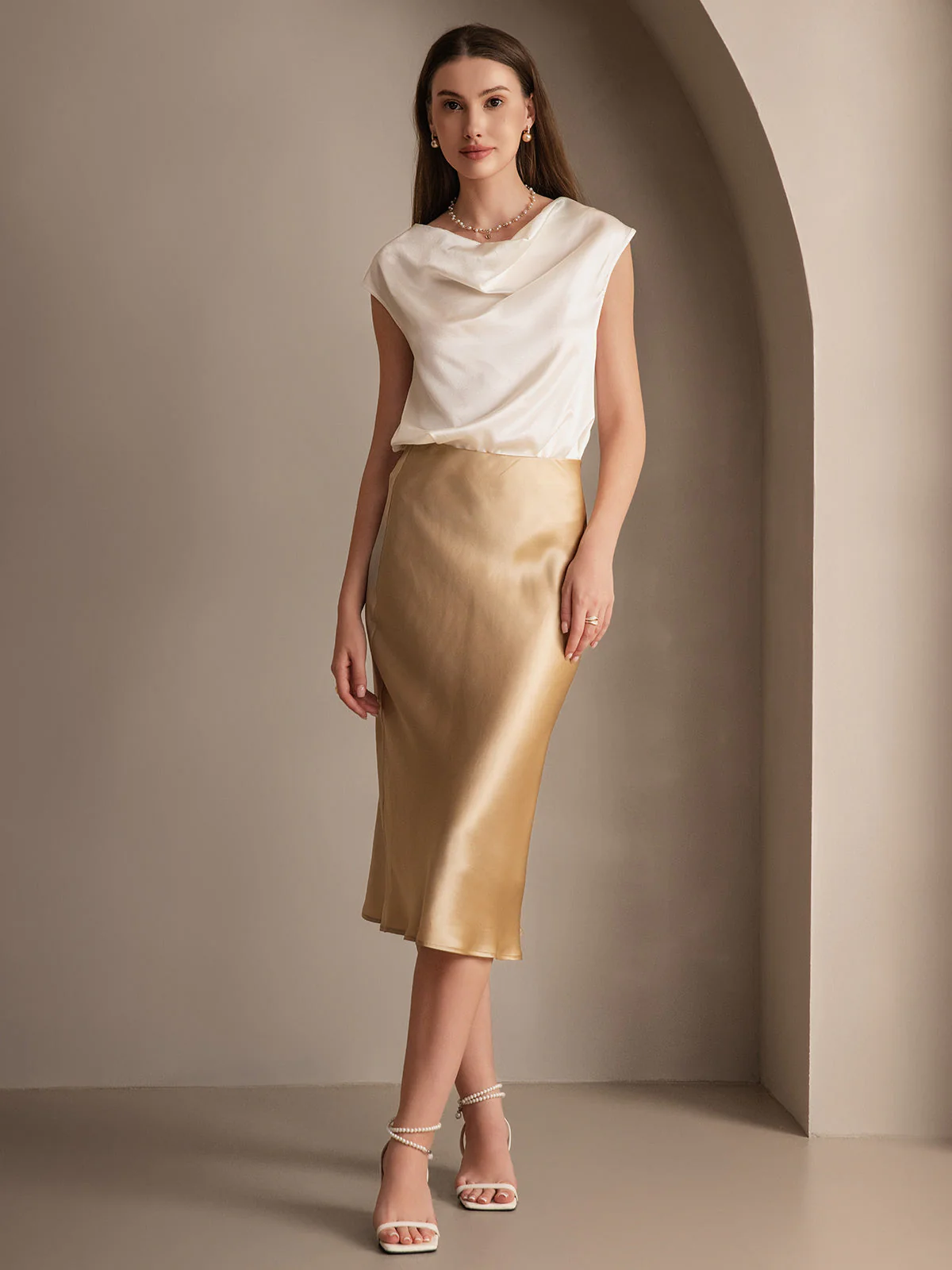 19Momme Mulberry Silk Stretch Long Straight Skirt - Image 39