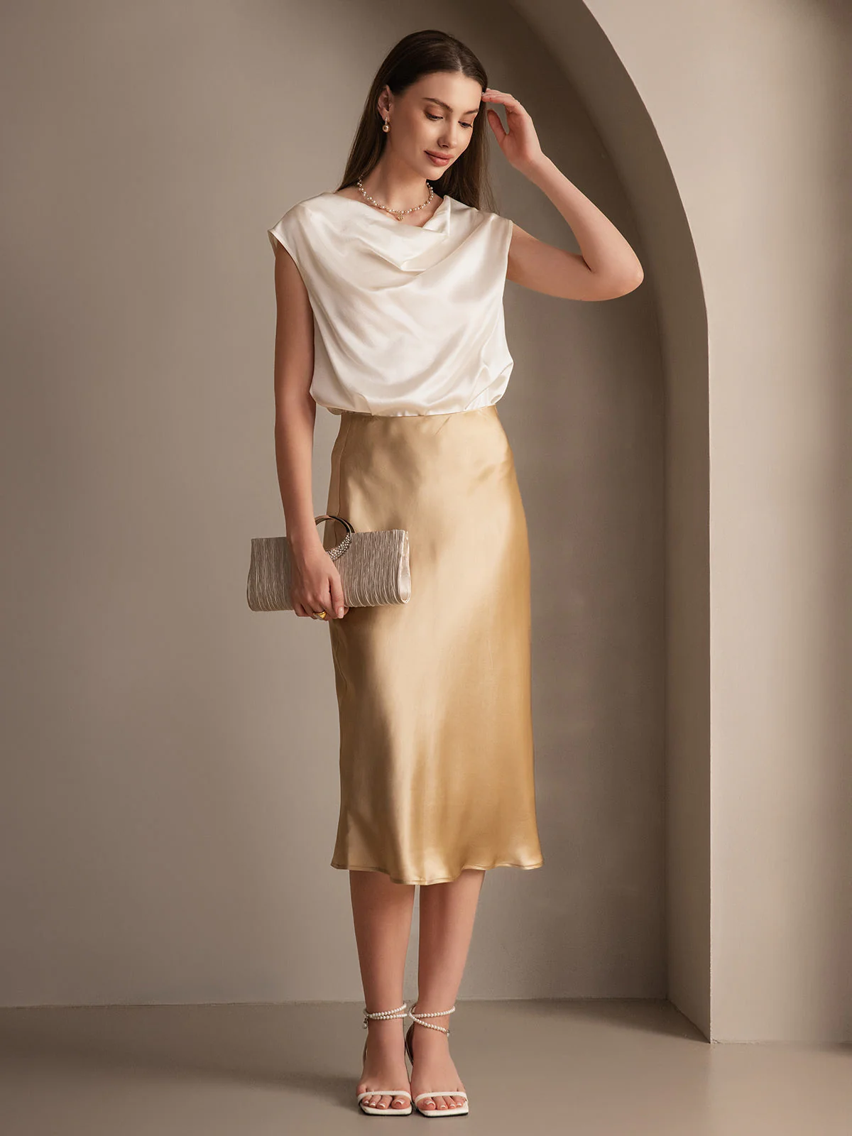 19Momme Mulberry Silk Stretch Long Straight Skirt - Image 42