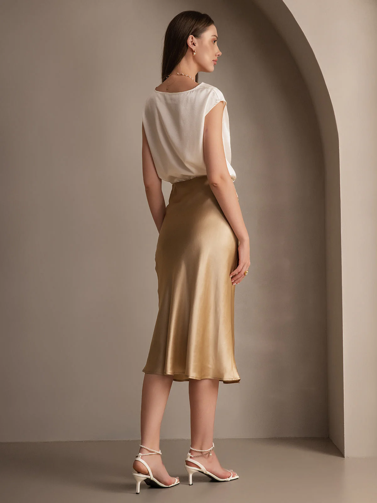 19Momme Mulberry Silk Stretch Long Straight Skirt - Image 43